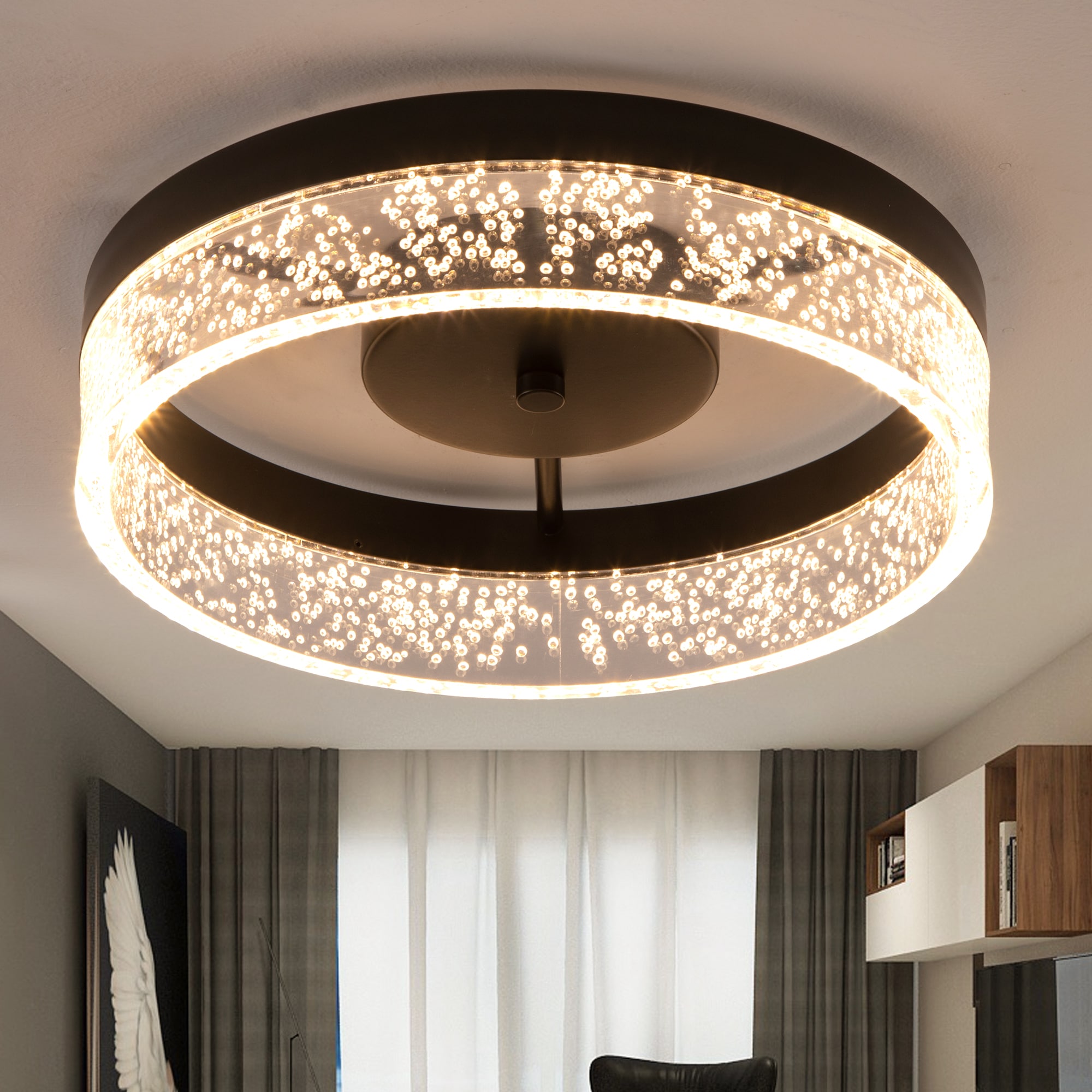 Siittoo 1-Light 11.65-in Black Indoor LED Dimmable Modern/contemporary Flush Mount Light with Acrylic Shade