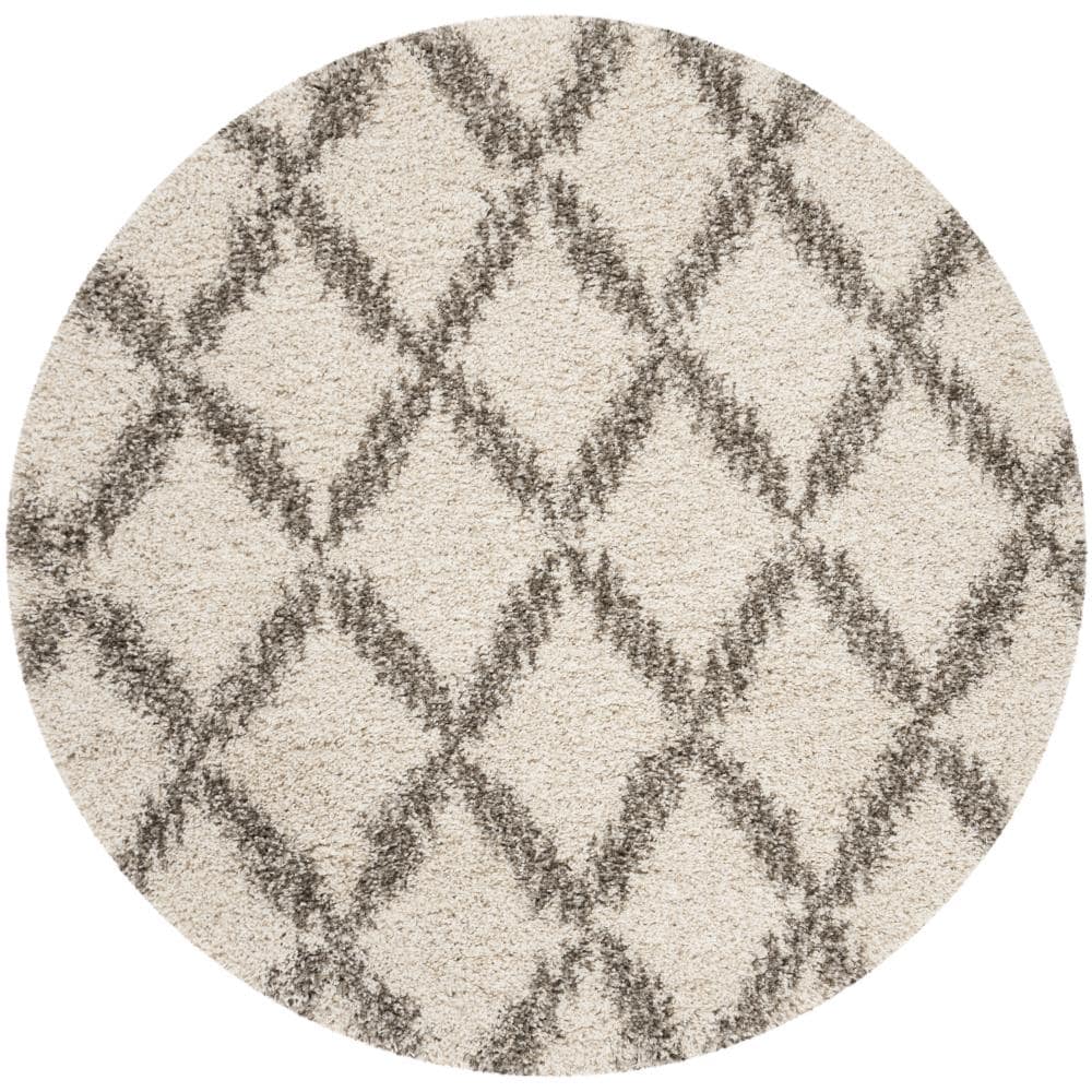 Safavieh SGH333A-7R Hudson Helena Shag 7 x 7 (ft) Loomed Polypropylene Ivory/Gray Round Indoor Trellis Area rug