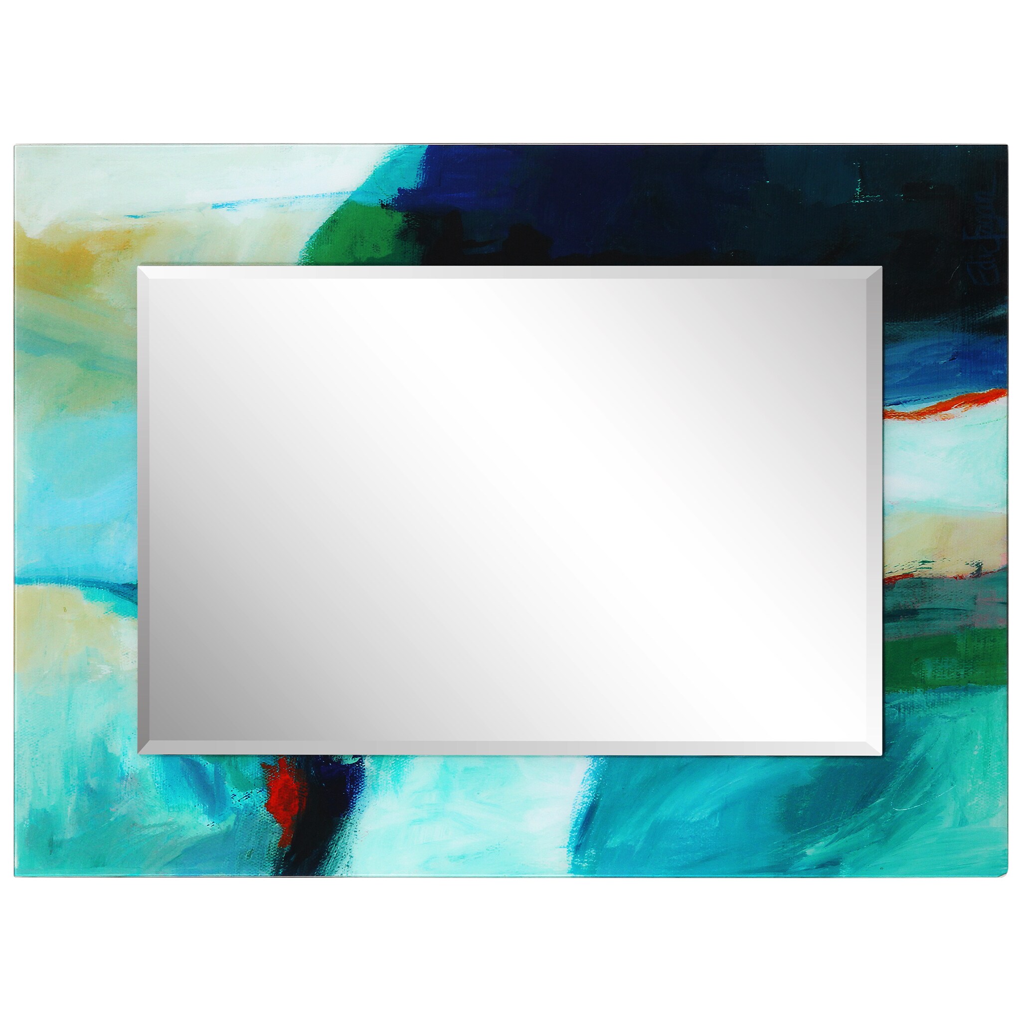 Sky Blue and Green Frameless Rectangular Vanity Mirror