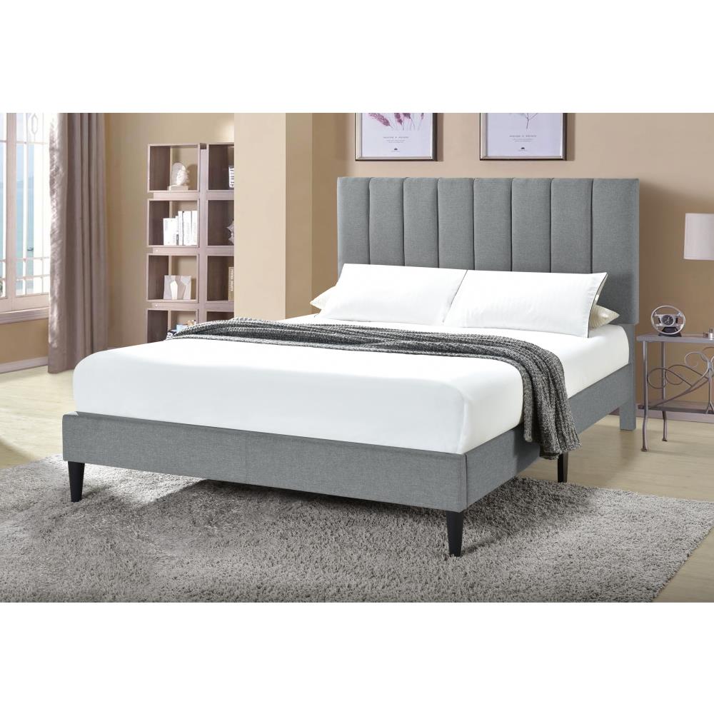 HomeFare Vertically channeled king upholstered platform bed in gray ...