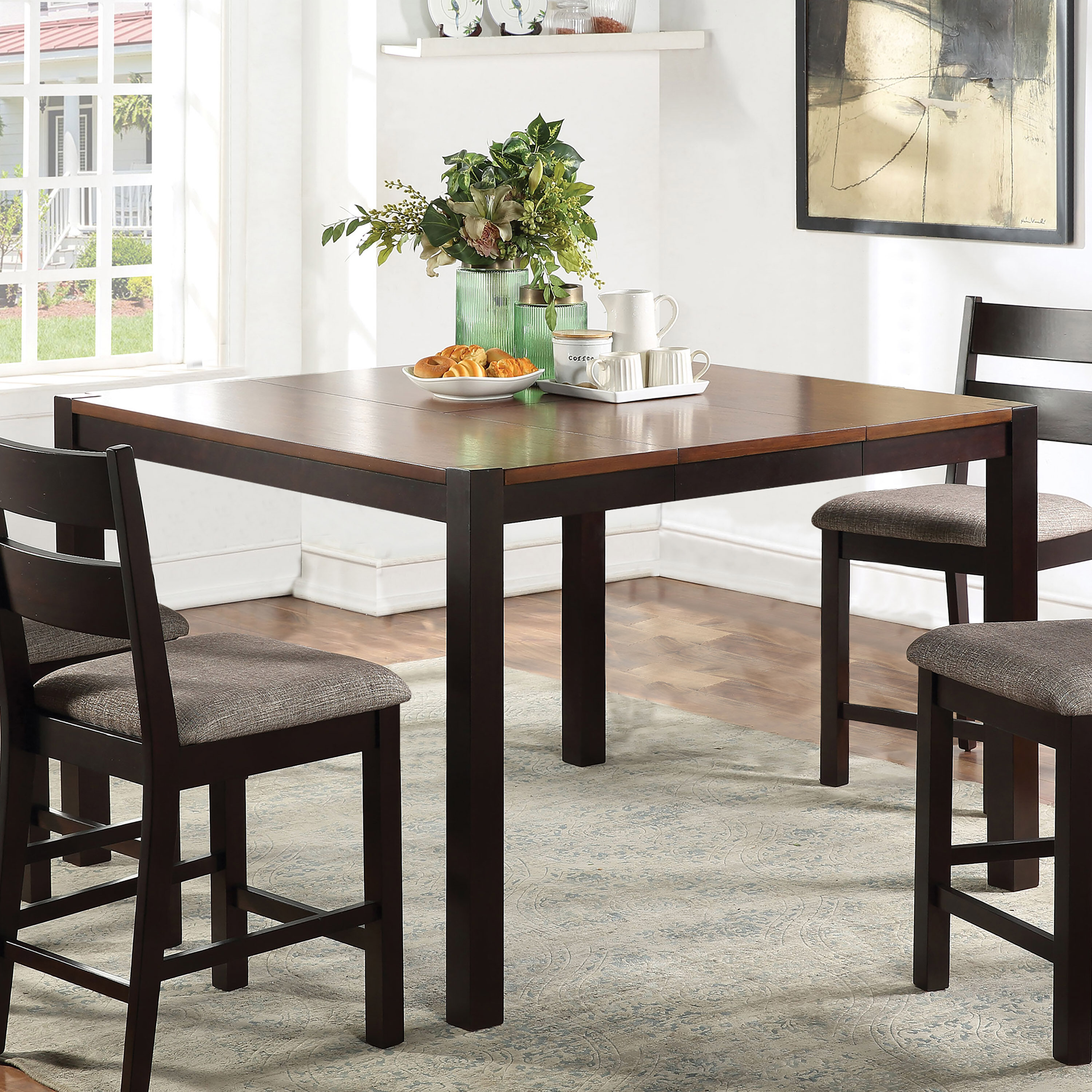 Furniture of America IDF-3495PT Jemin Dark Oak and Espresso Transitional Extending Butterfly Leaf Counter Table, Wood with Espresso Wood Base 54-in L x 36-in H