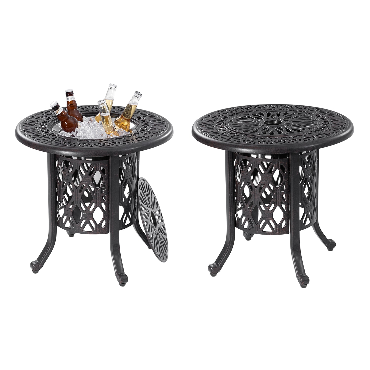 Mondawe MD00427601 21" Side Table With Removable Ice Bucket Round Outdoor End Table 21-in W x 21-in L with Umbrella Hole