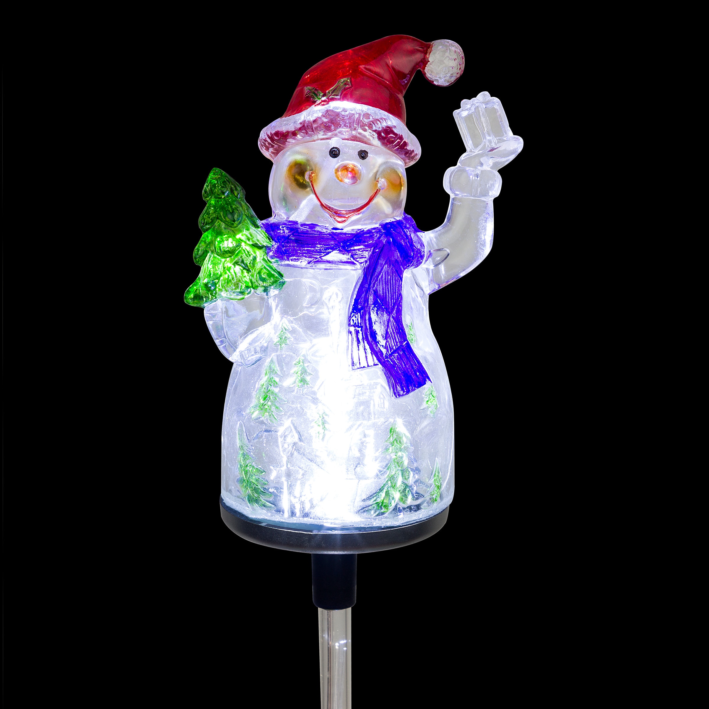 34" Tall Solar Snowman Fiber Optic LED Garden Stakes, Set of 2