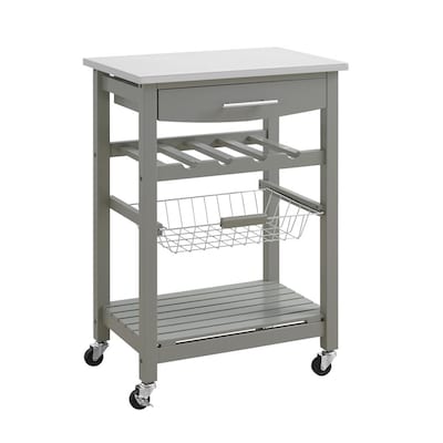 Linon Gray Wood Base With Stainless Steel Metal Top Rolling Kitchen Cart 22 88 In X 15 75 33 The Islands Carts Department At Com - Linon Home Decor Kitchen Cart