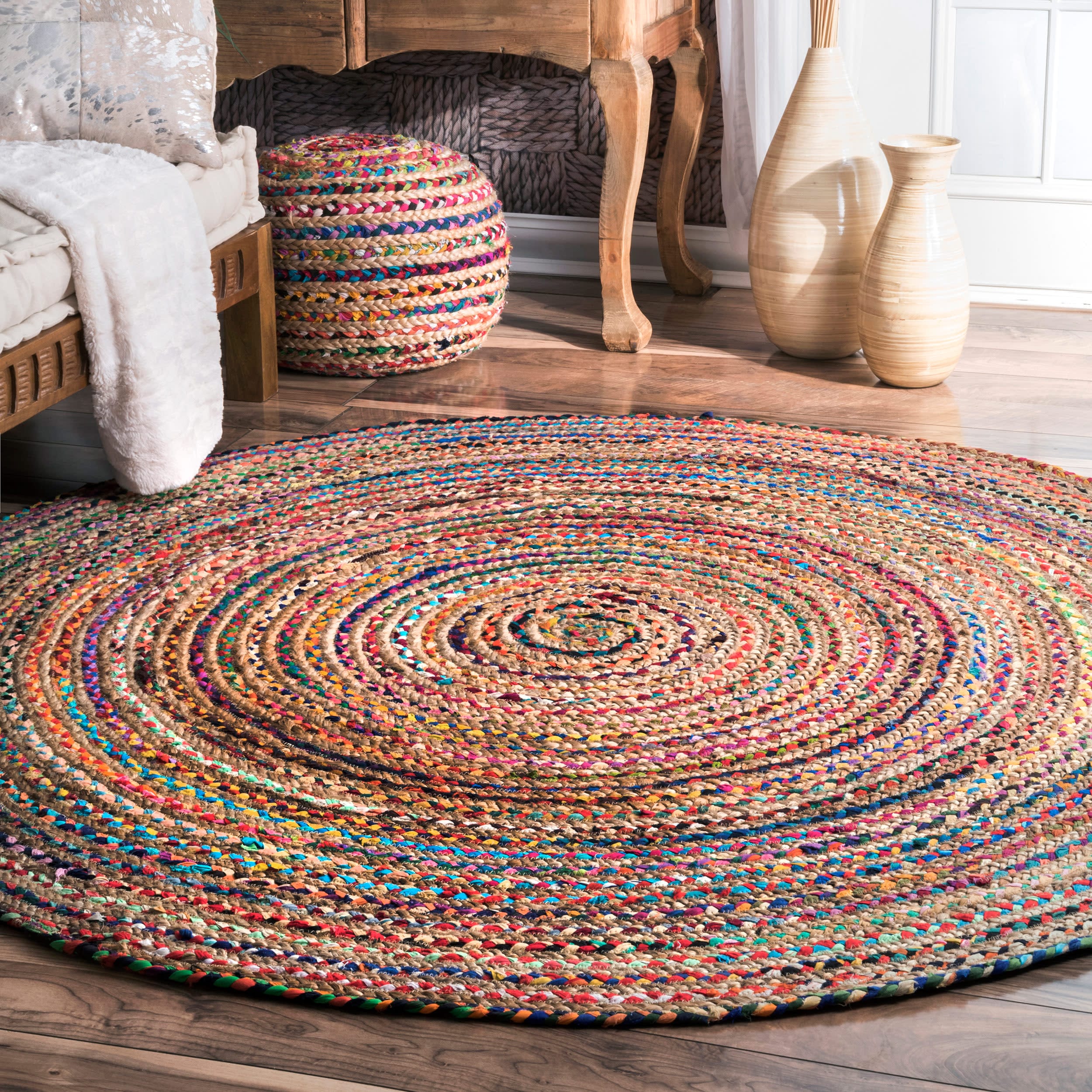 nuLOOM Tammara Colorful Braided Ivory 7 ft. x 9 ft. Oval Rug