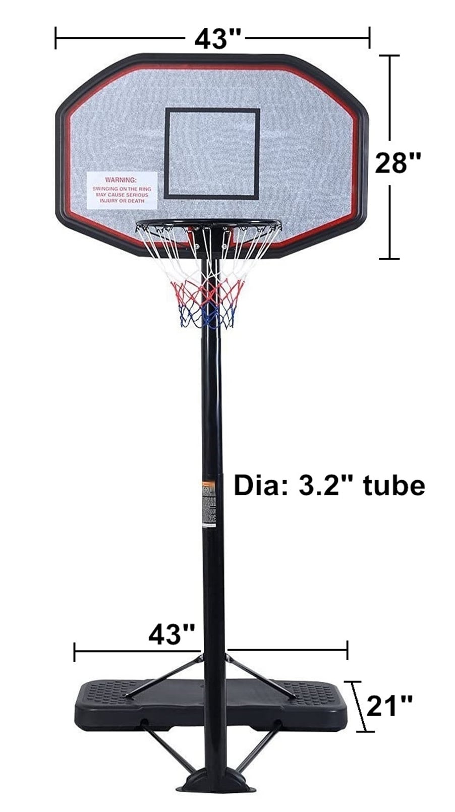 Flynama Adjustable Height Portable Basketball System with Fiberglass ...