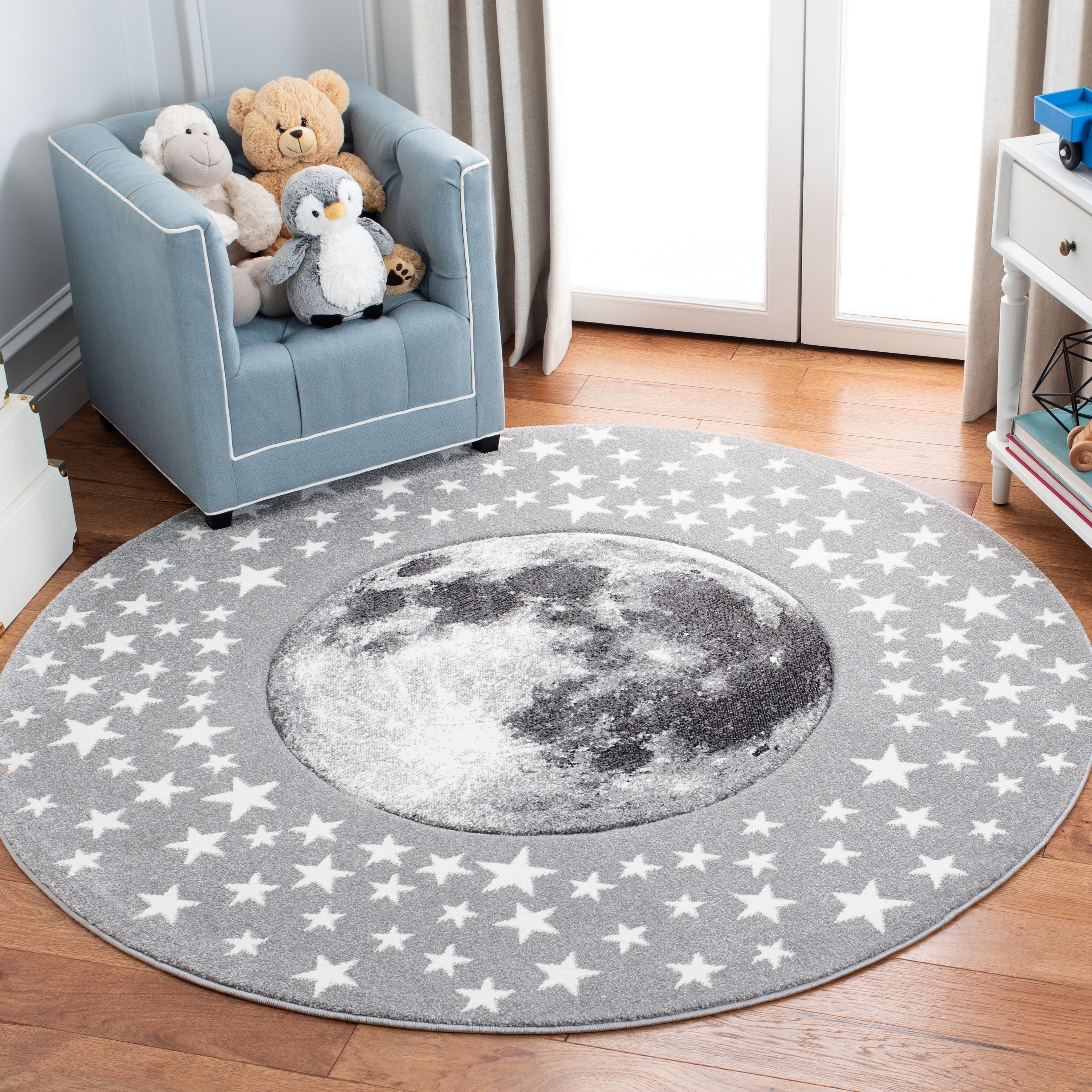 Safavieh CRK135F-3R Carousel Kids 3 x 3 (ft) Loomed Polypropylene Light Gray/White Round Indoor Abstract Throw rug