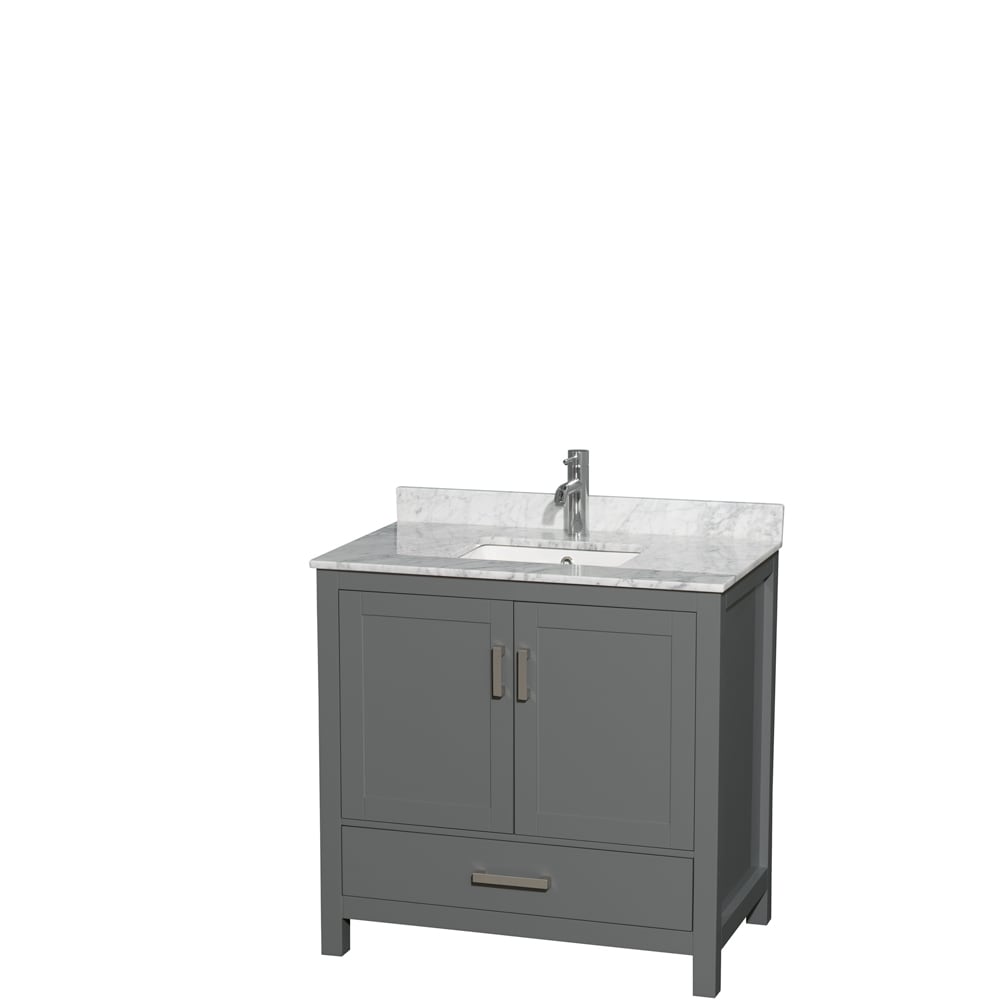 Wyndham Collection WCS141436SKGCMUNSMXX Sheffield 36-in Dark Gray with Brushed Chrome Trim Undermount Single sink Bathroom Vanity with White Carrara Marble Natural marble Top