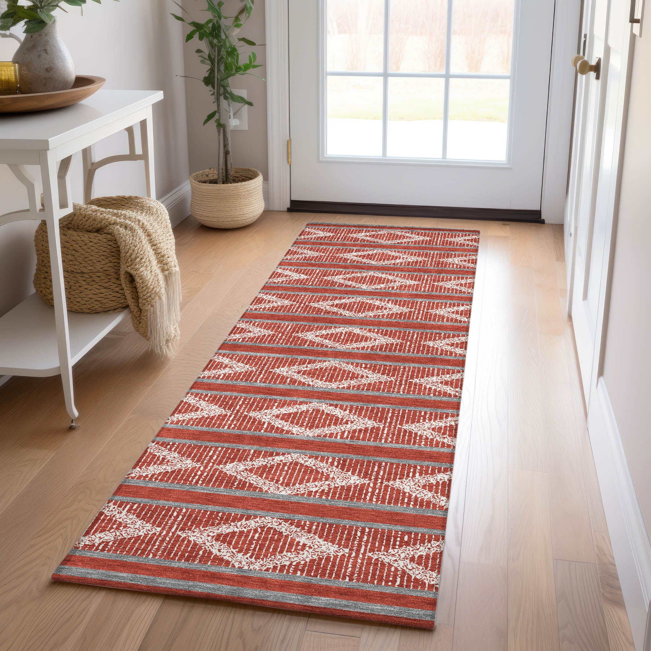Addison Rugs ACN1029RD2X8 Chantille ACN1029RD 2 x 7 (ft) Polyester Red Rectangular Indoor/Outdoor Geometric Machine washable Runner rug