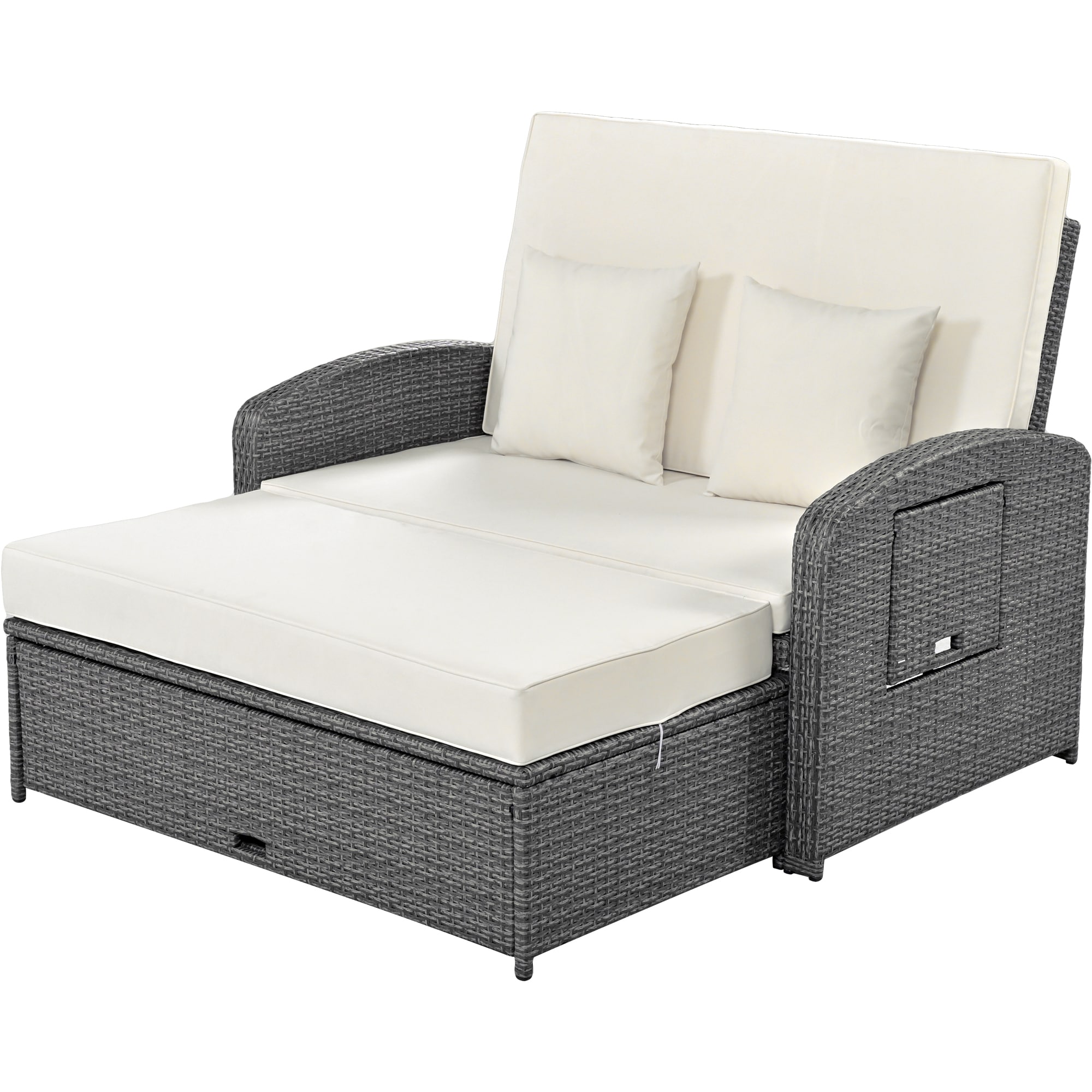Nestfair AUTO0004A Patio Furniture Sets Rattan Outdoor Daybed with White Cushions and Rattan Frame