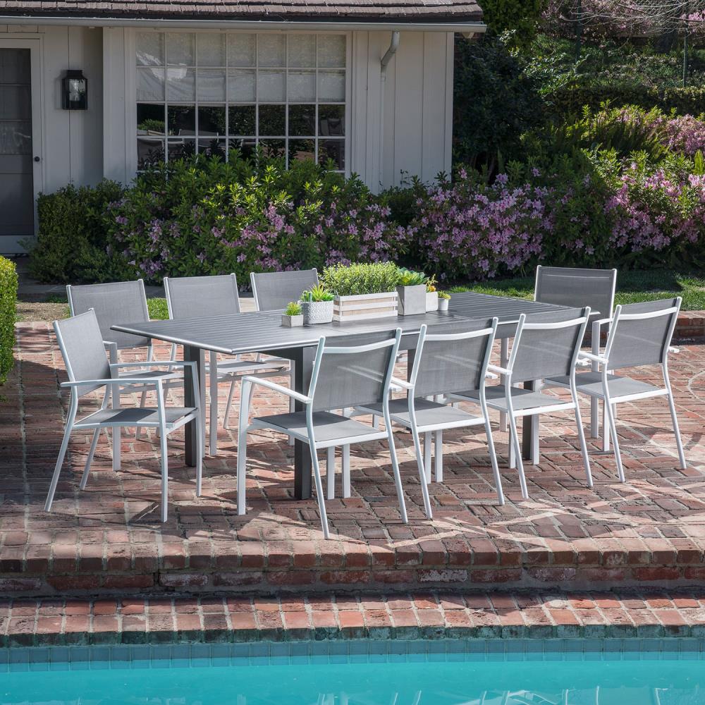 Sleek Gray and White 11-Piece Expandable Outdoor Dining Set