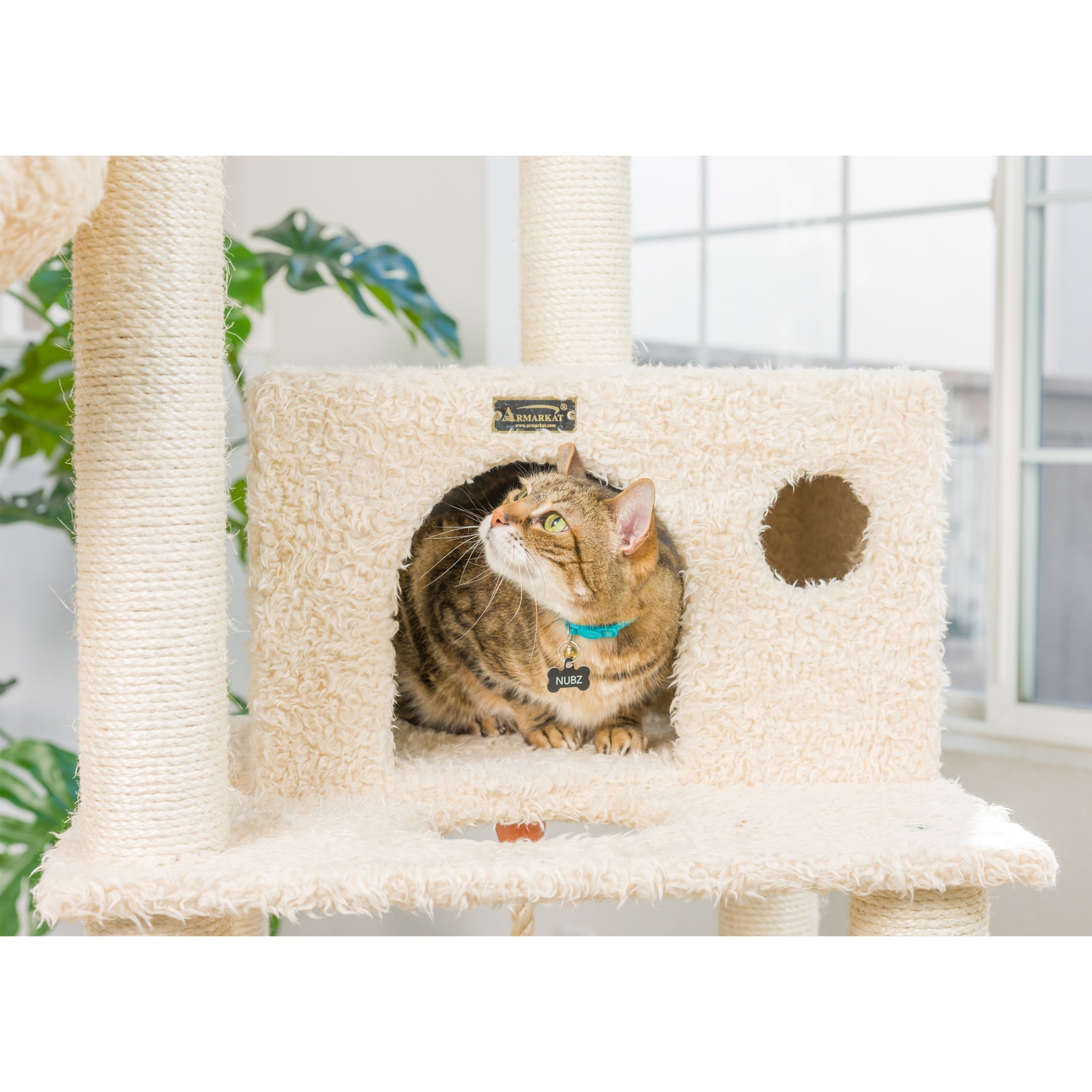 69'' Beige Sisal and Faux Fur Multi-Level Cat Tree