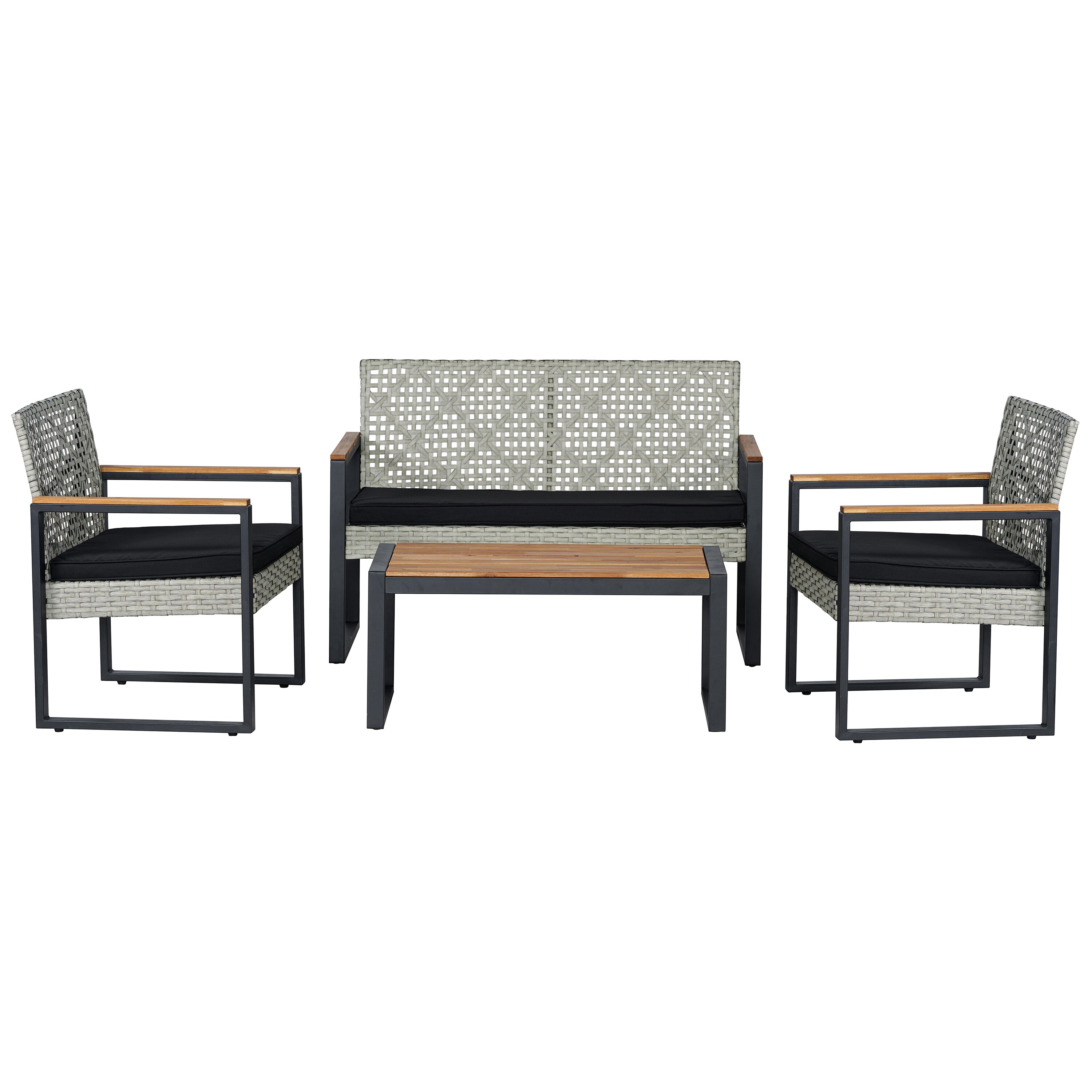 Wilder Black and Natural Faux Wicker 4-Piece Patio Set