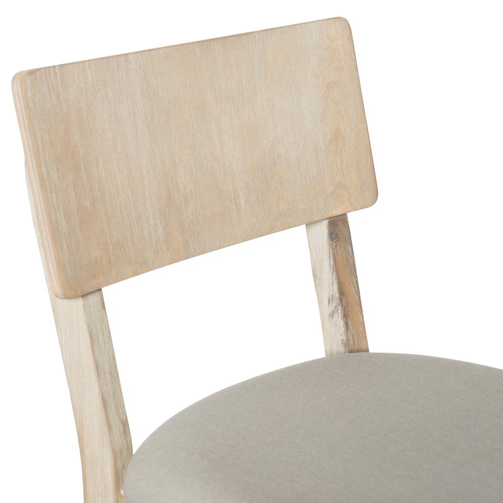 Rustic Gray Wash 46" Acacia Wood Bar Stool with Light Gray Linen Cushion