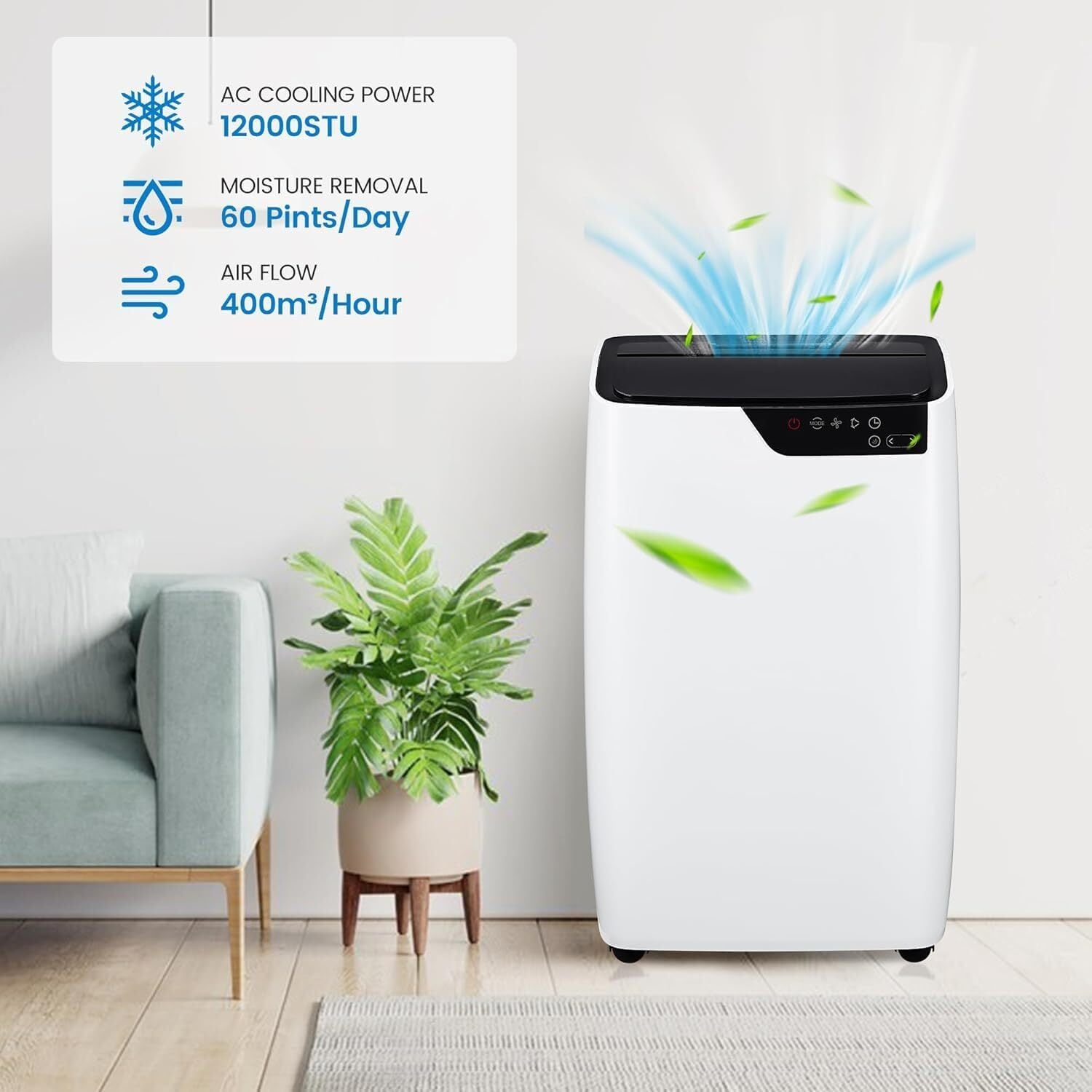 Garvee 12000 BTU Portable AC - 3-in-1 Cooling/Dehumidifier/Fan for Up to 550 Sq Ft Remote/Timer/Easy Install