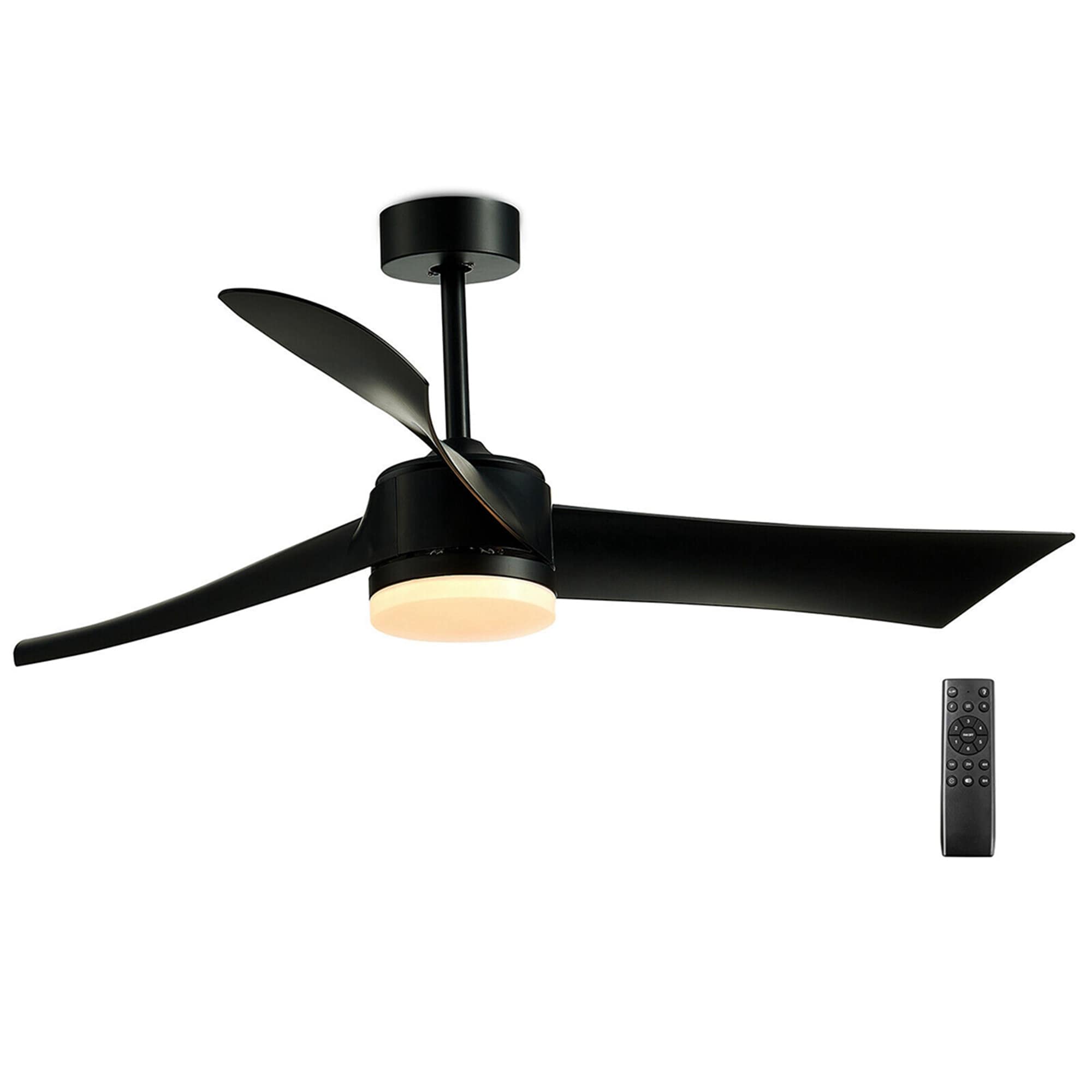 WELLFOR DFJ10186US-BK 52-in Color-Changing Black with Black Blades Ceiling Fan With Light - Remote Included ( 3 -Blade )