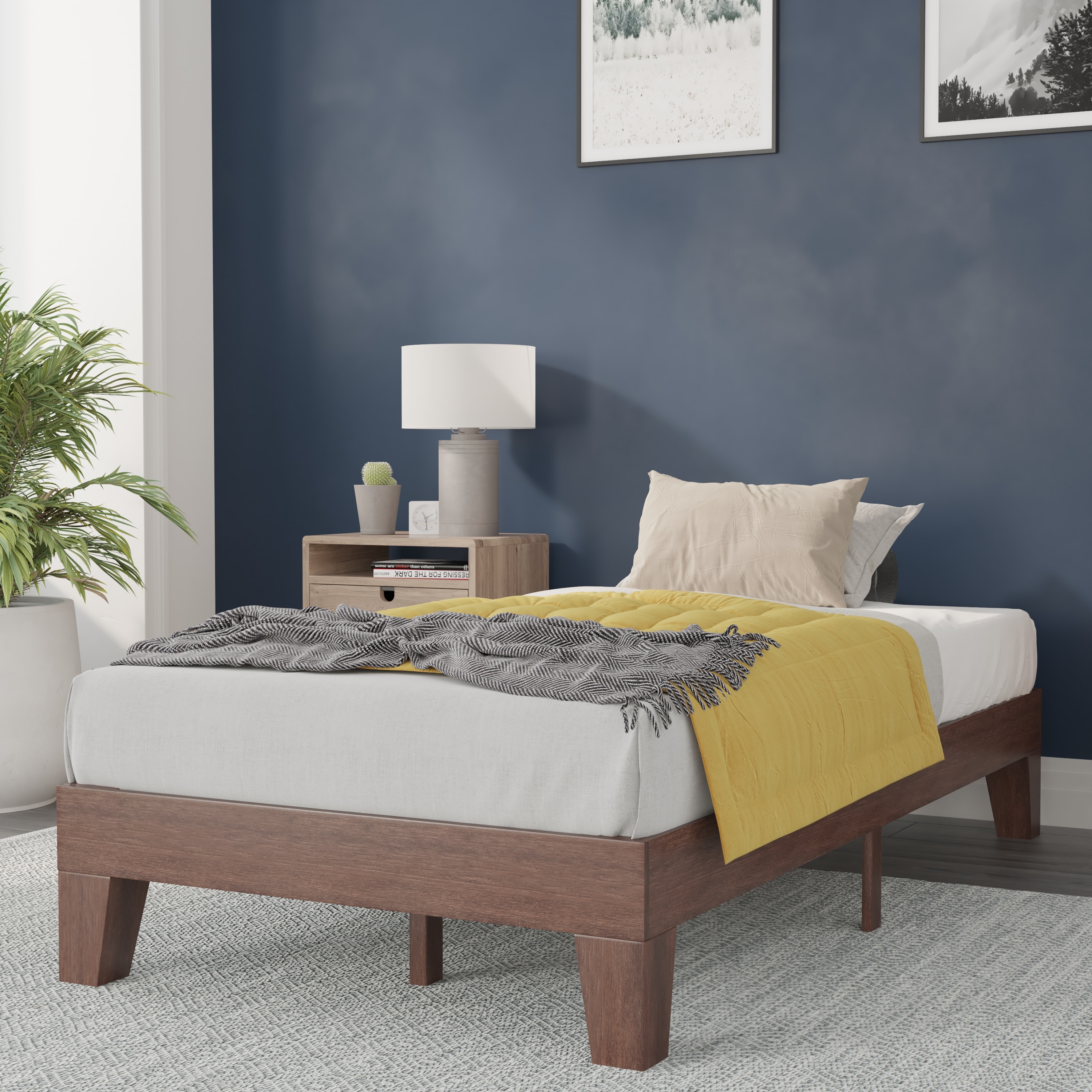 Flash Furniture Evelyn Walnut Twin Wood Bed Frame in the Beds ...