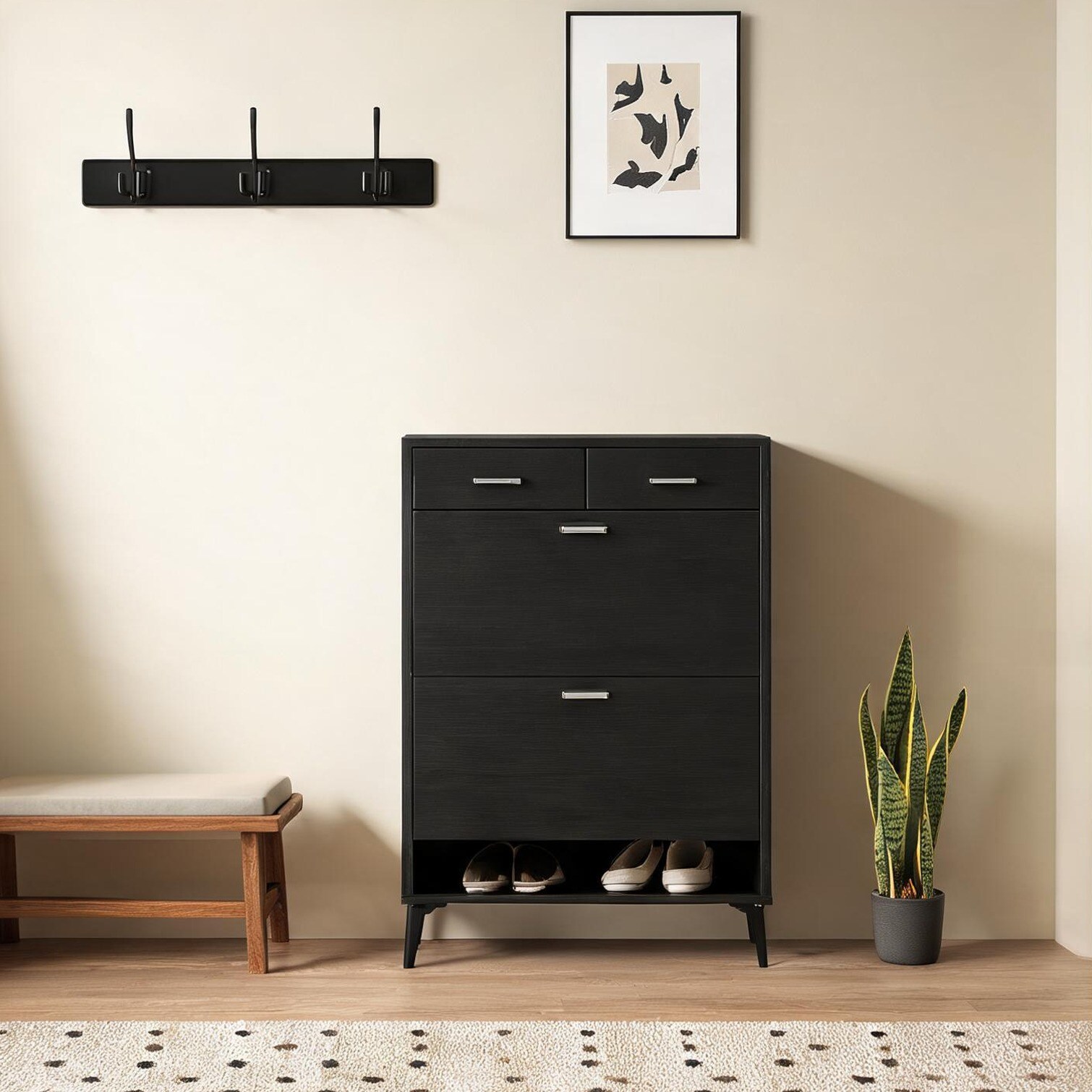SunJet 31.49-Inch Freestanding Shoe Cabinet with Tipping Buckets and Drawers Modern Entryway Organizer