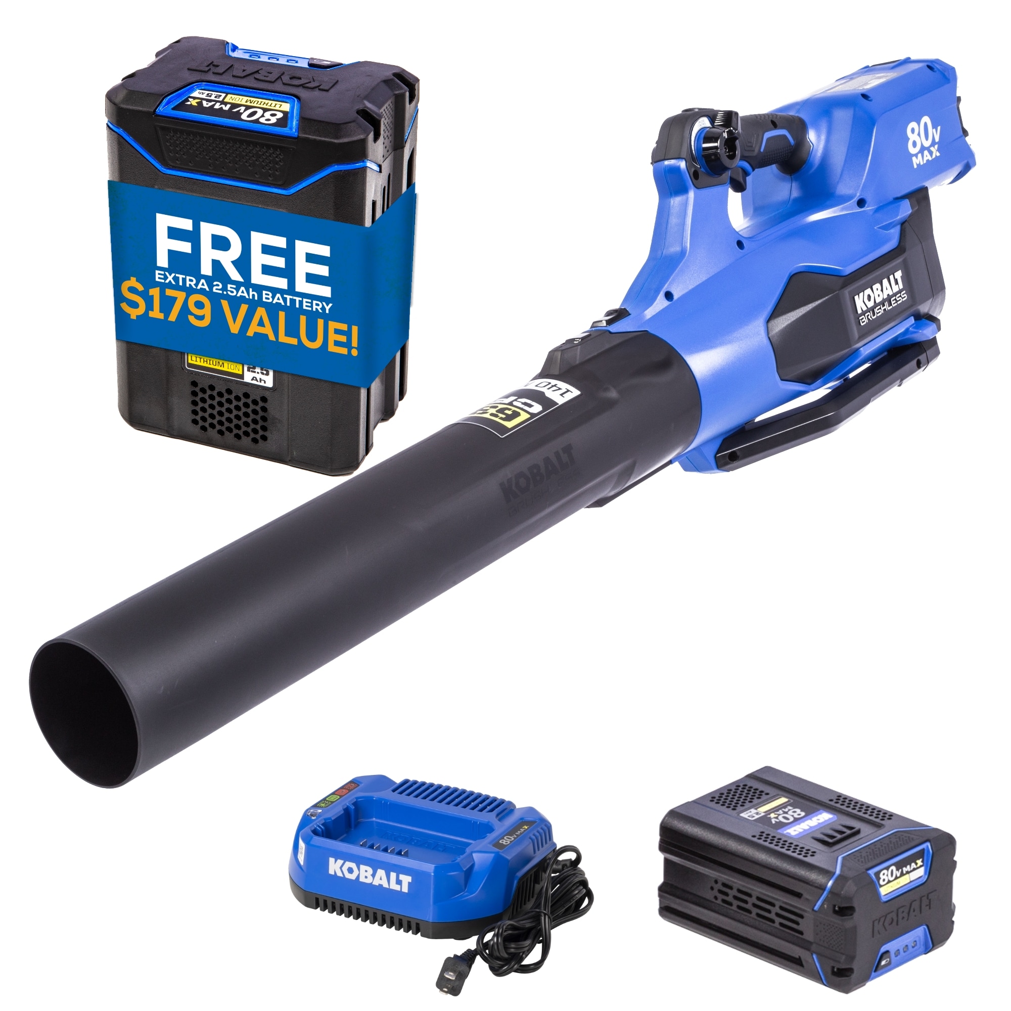 Kobalt KHB 25280-06 80-volt 630-CFM 140-MPH Battery Handheld Leaf Blower 2.5 Ah