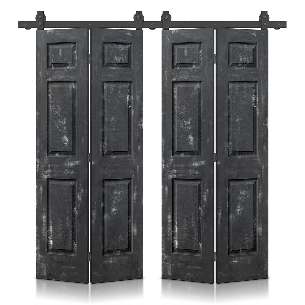CALHOME 4T-19+6P84X36EBSRA(2 72-in x 84-in Vintage Black Stained Mirror/Panel MDF Hollow core Double bifold Barn Door (Hardware Included)