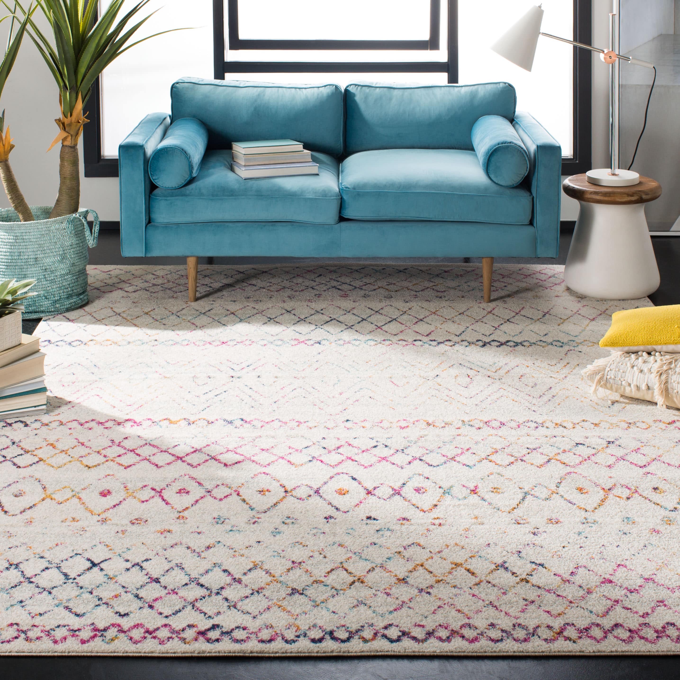 Safavieh MAD798A-1215 Madison Kalab 12 x 15 (ft) Loomed Synthetic Ivory/Fuchsia Rectangular Indoor Geometric Moroccan Area rug