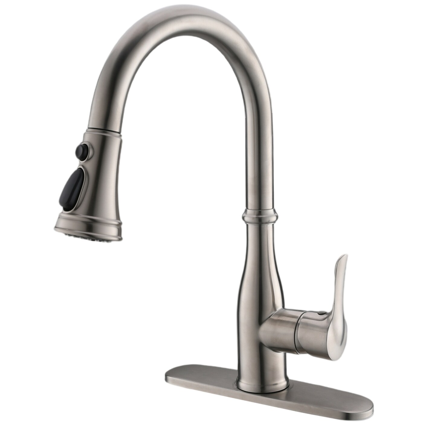 WELLFOR Brushed Nickel Single Handle Pull-down Kitchen Faucet (Deck ...