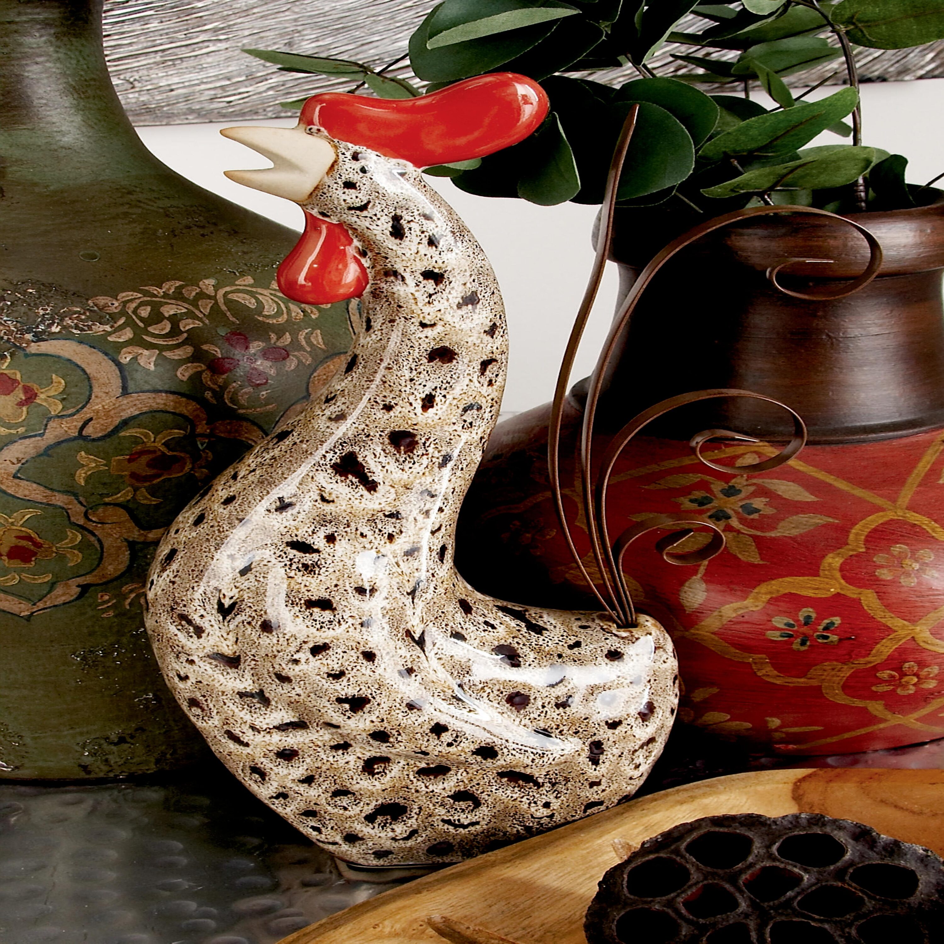 Grayson Lane 40841 13-in H x 7-in W Off-white Rooster Garden Statue