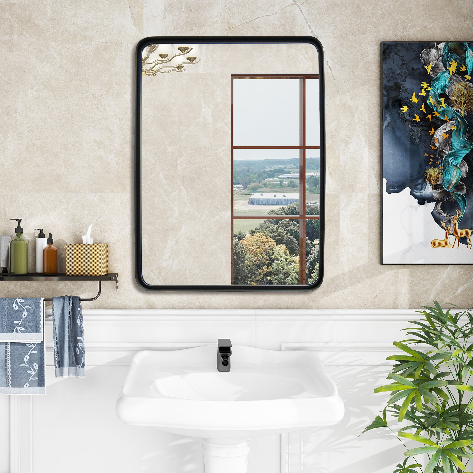 WELLFOR UTJ10298BK-M Framed-Bath-Mirrors - View #3