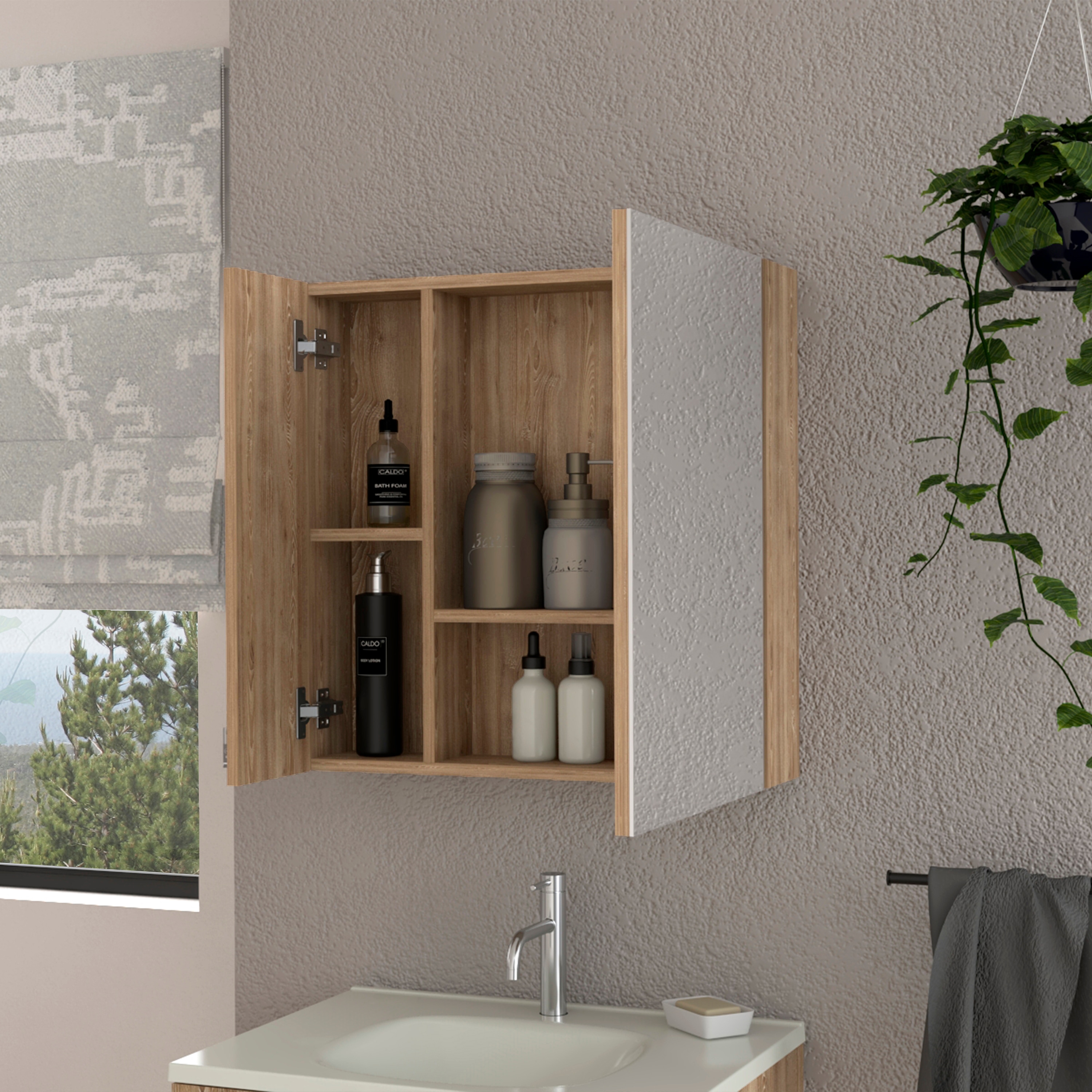 Tahanbath Medicine Cabinet Prague Four Internal Shelves Single Door Pine Finish
