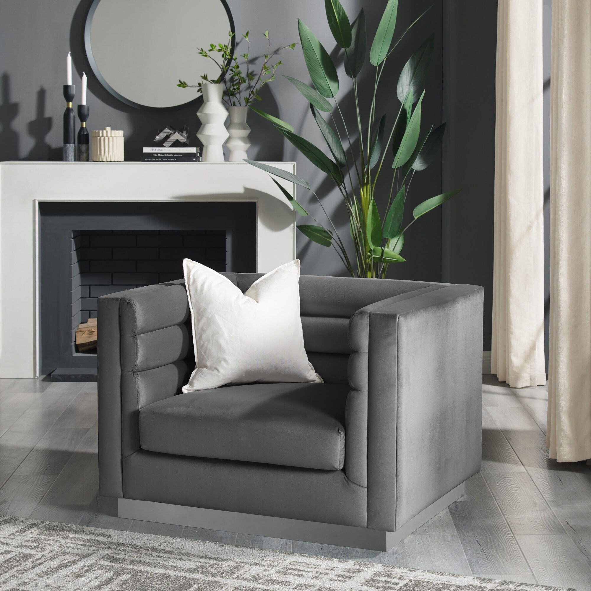Inspired Home Annemarie Modern Dark Grey Velvet Club Chair CC459 02SB LS at Lowes