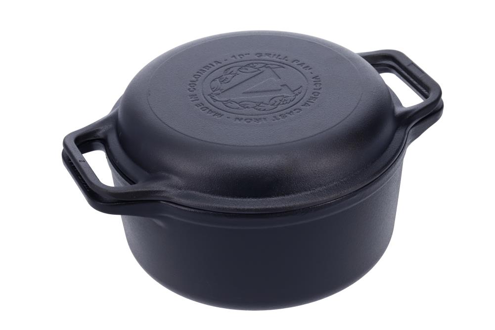 Victoria 4-Quart Cast Iron Dutch Oven with Lid and Dual Loop Handles,  Seasoned with Flaxseed Oil, Made in Colombia,Black