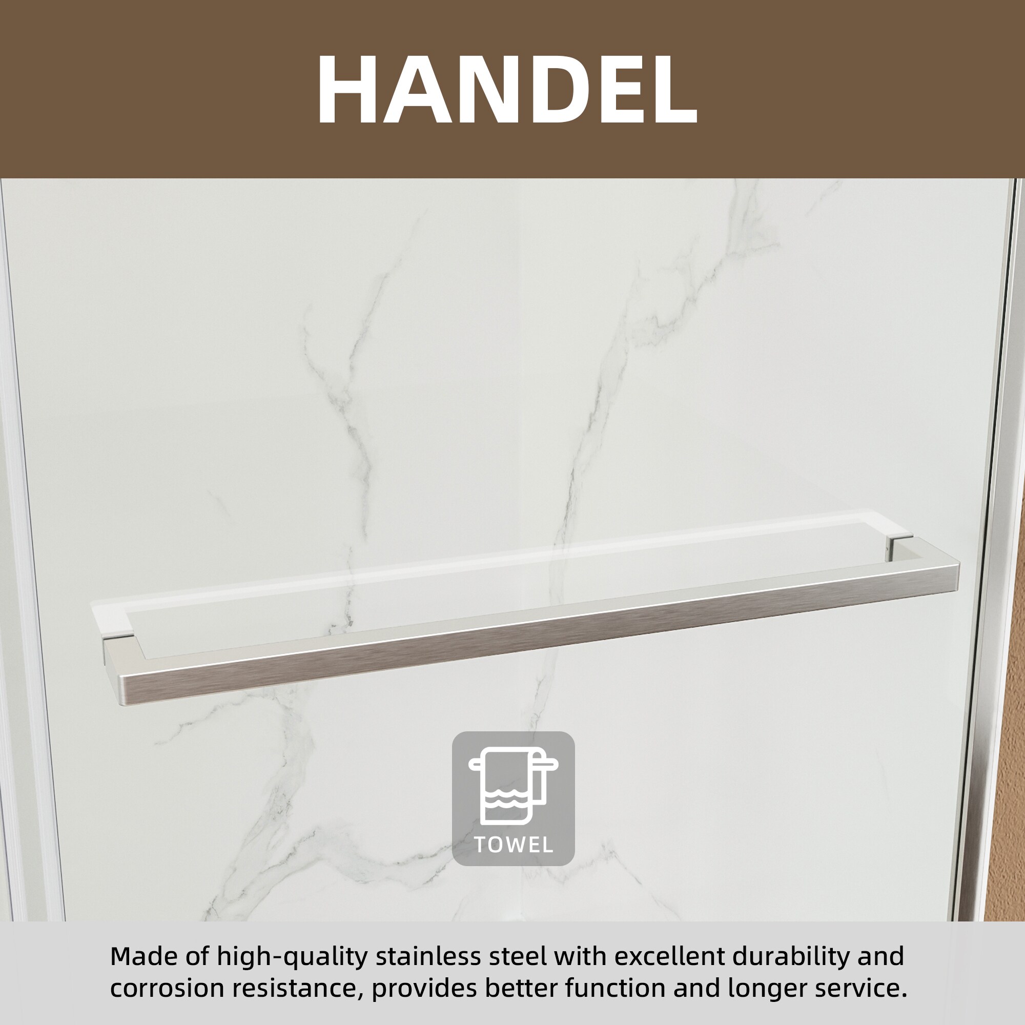 Brushed Nickel Frameless Sliding Shower Door with Clear Tempered Glass