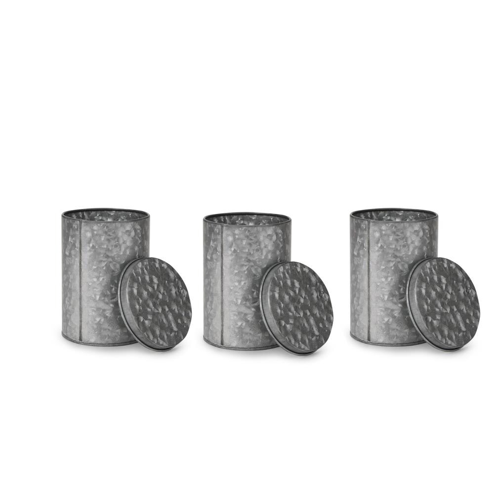 Mind Reader 3CANG-SIL  3 Piece Galvanized Canister with Lid, Storage Canisters, Food Storage Containers, Kitchen, Coffee, Tea. Cookies, Candy, Sugar, Silver