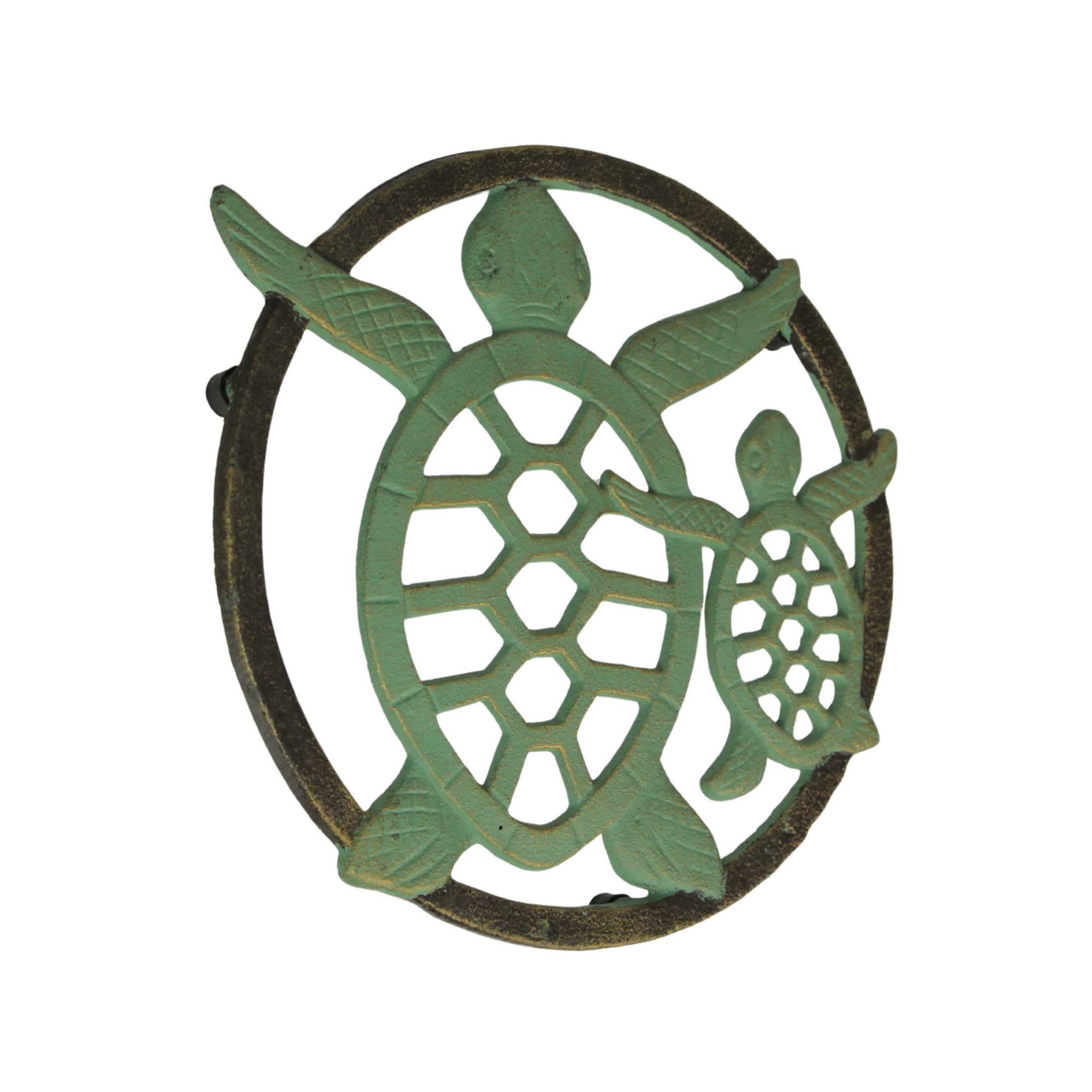 Zeckos Cast Iron Sea Turtle Trivet - Verdigris Finish - Bronze Accents - 8 Inch x 7.75 Inch - Heat-Resistant and Durable Coastal Decor - Perfect for Protecting Surfaces in Style #ZKO-99507