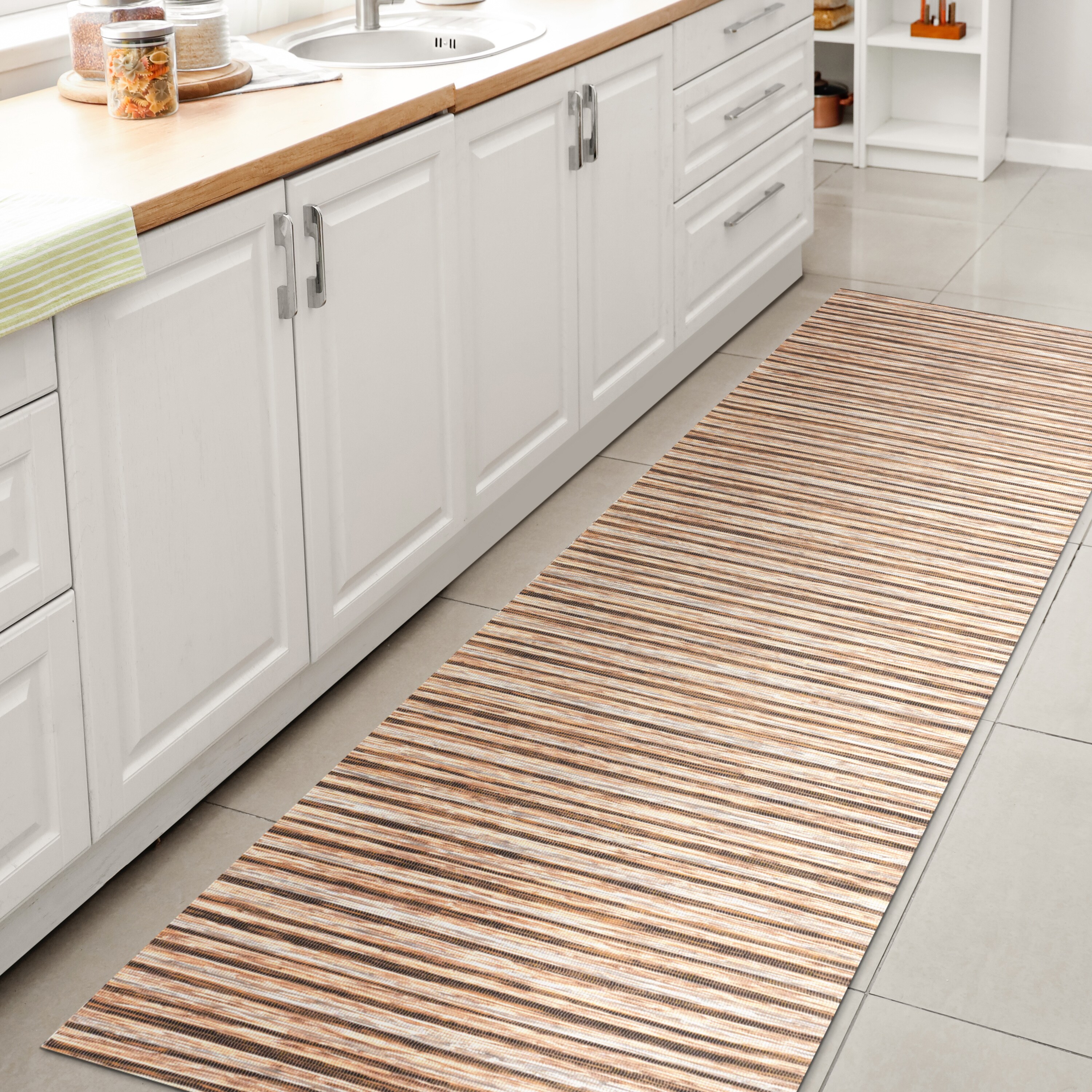 JONATHAN  Y TSN102B-28 TUSCAN SUN Finn Pinstripe 2 x 8 (ft) Loomed Polypropylene Brown/Natural Rectangular Indoor/Outdoor Stripe Coastal Area rug