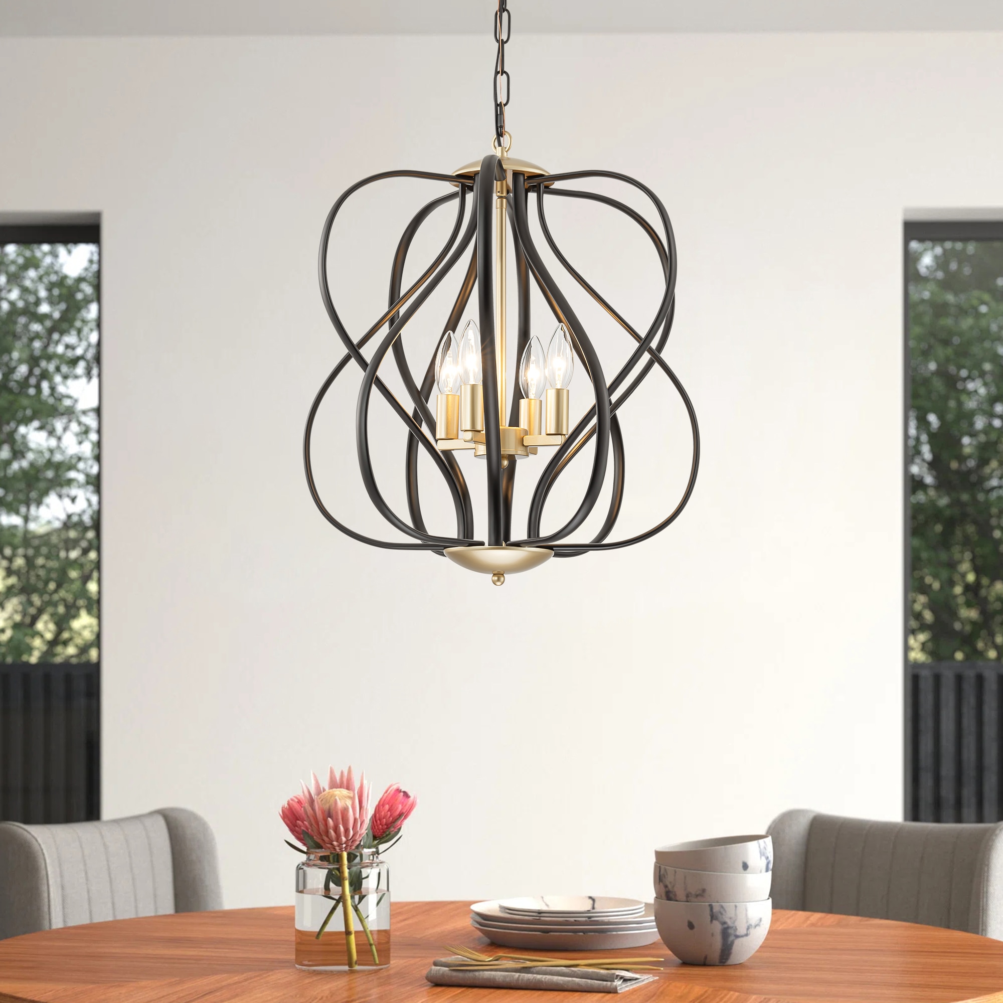Y'INSP 1071872 Pate 4 -Light Matte Black Industrial Geometric Medium Hanging Pendant light