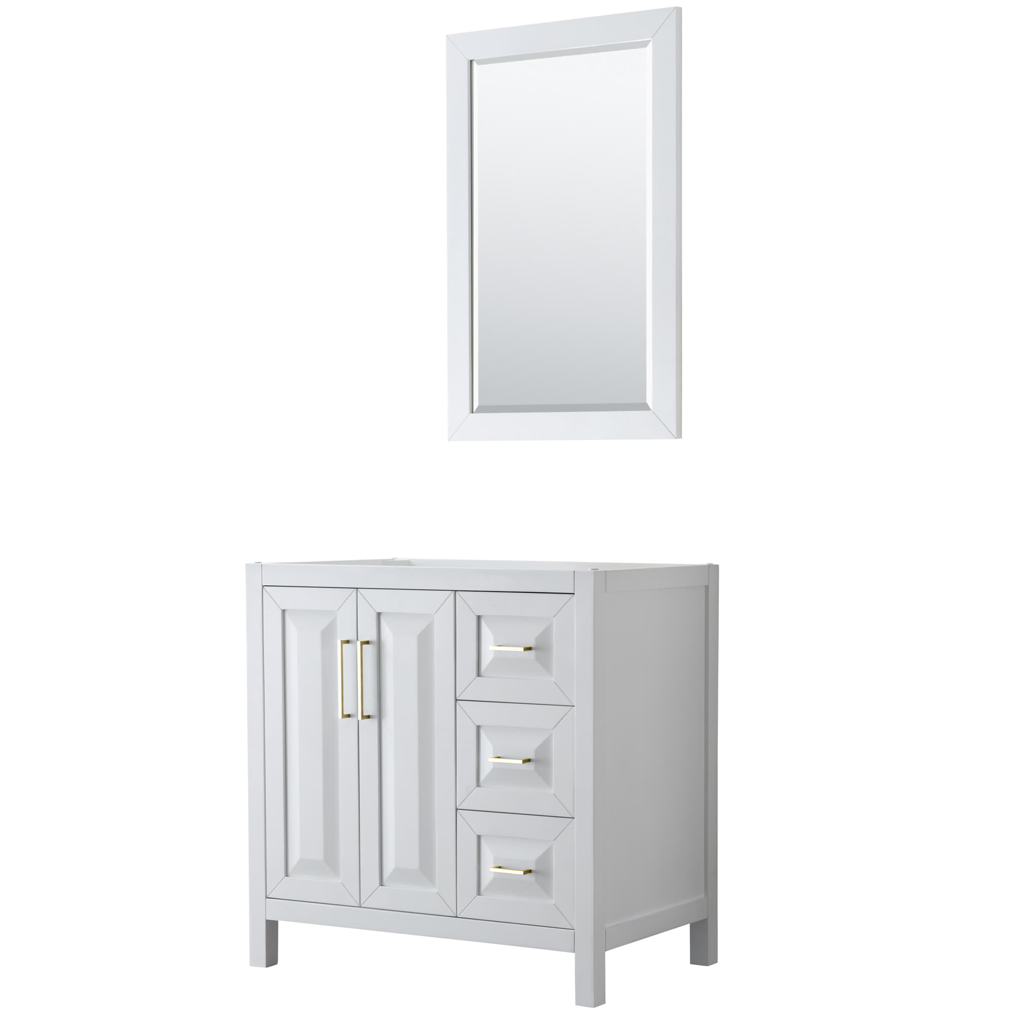 Wyndham Collection WCV252536SWGCXSXXM24 Daria 36-in White with Brushed Gold Trim Bathroom Vanity Base Cabinet without Top