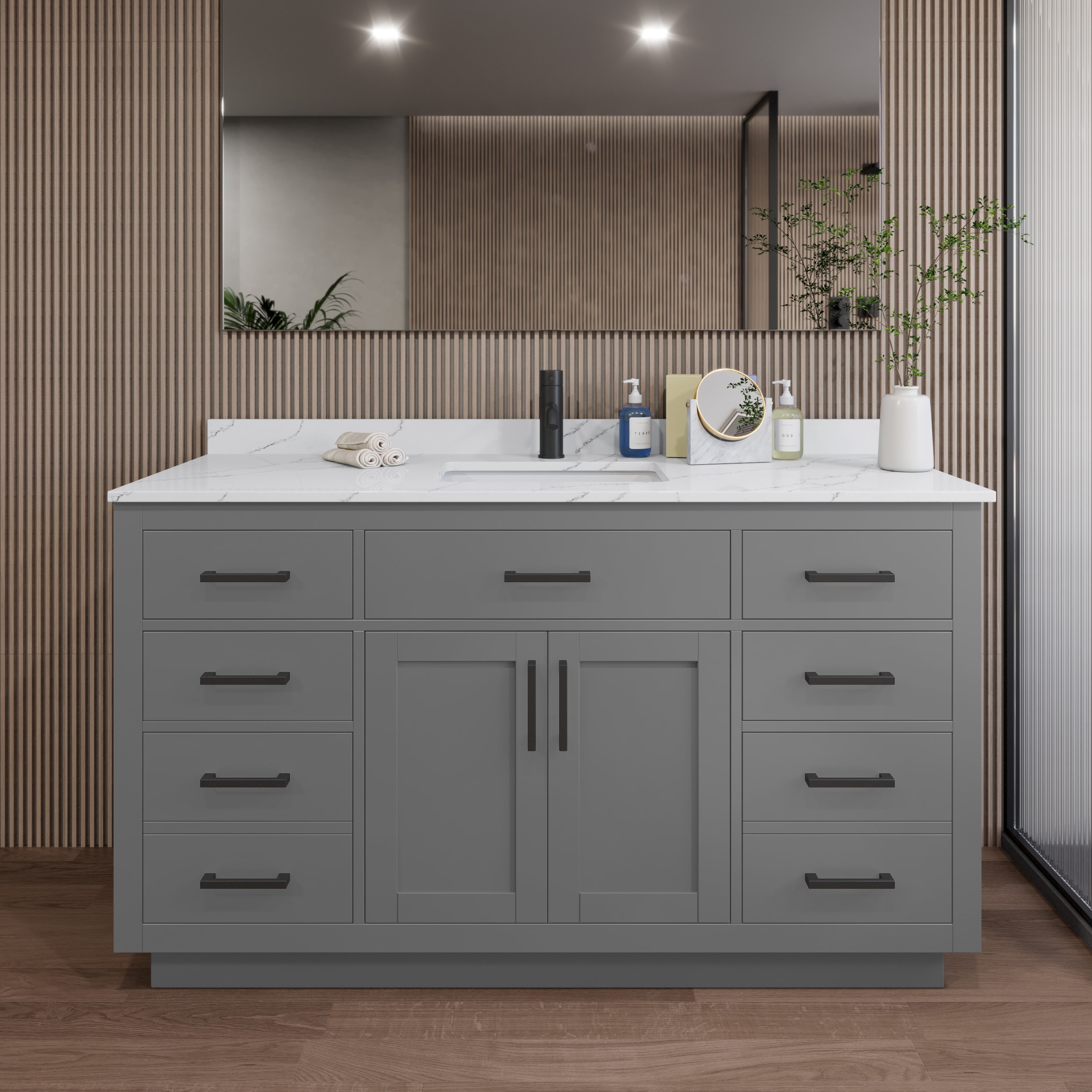 Wyndham Collection Beckett TK 60-in Dark Gray with Matte Black Trim Undermount Single Sink Bathroom Vanity with Giotto Quartz Quartz Top