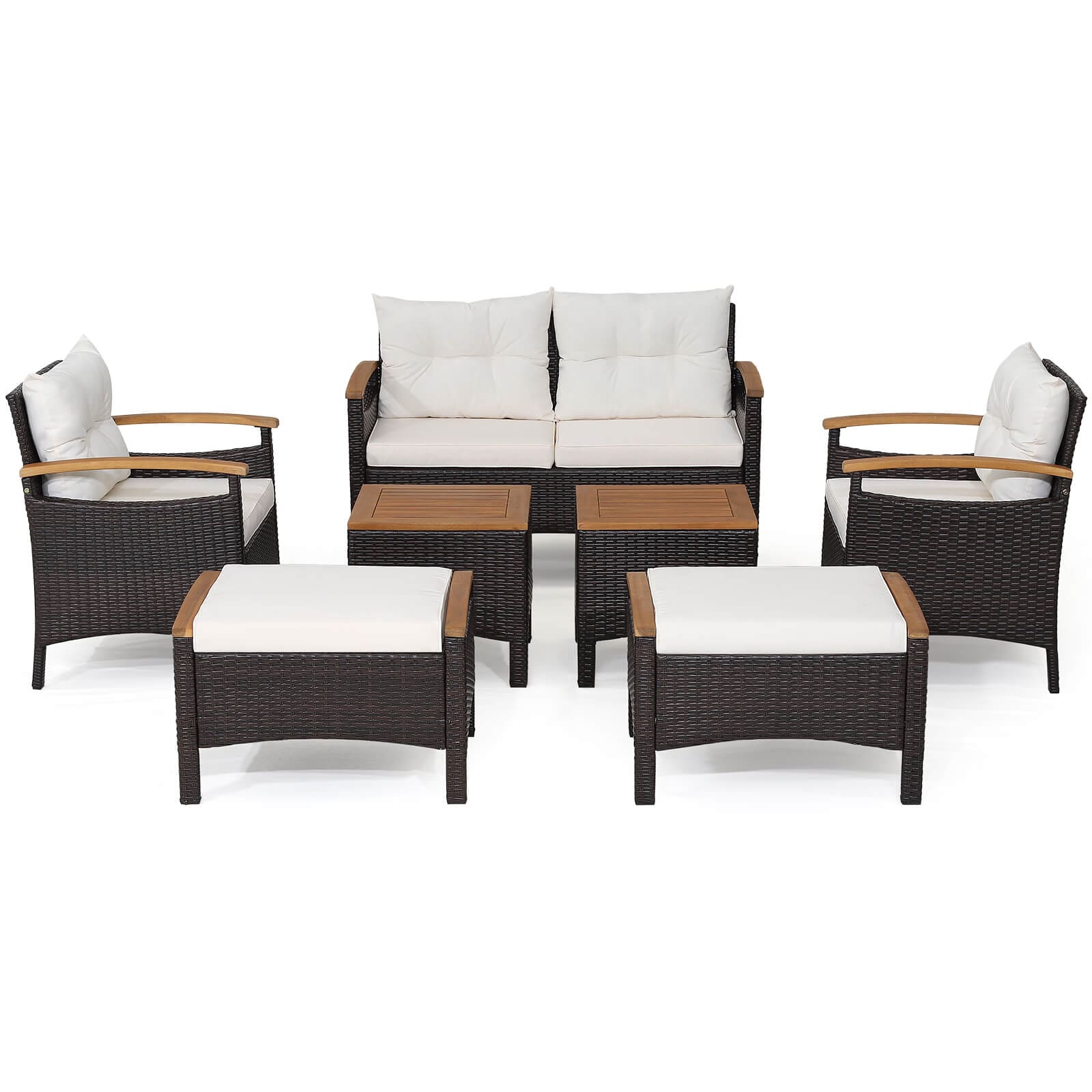 LIVIZA OUZ70450-X 7 -Piece Wicker Patio Conversation Set with Off-white Cushions
