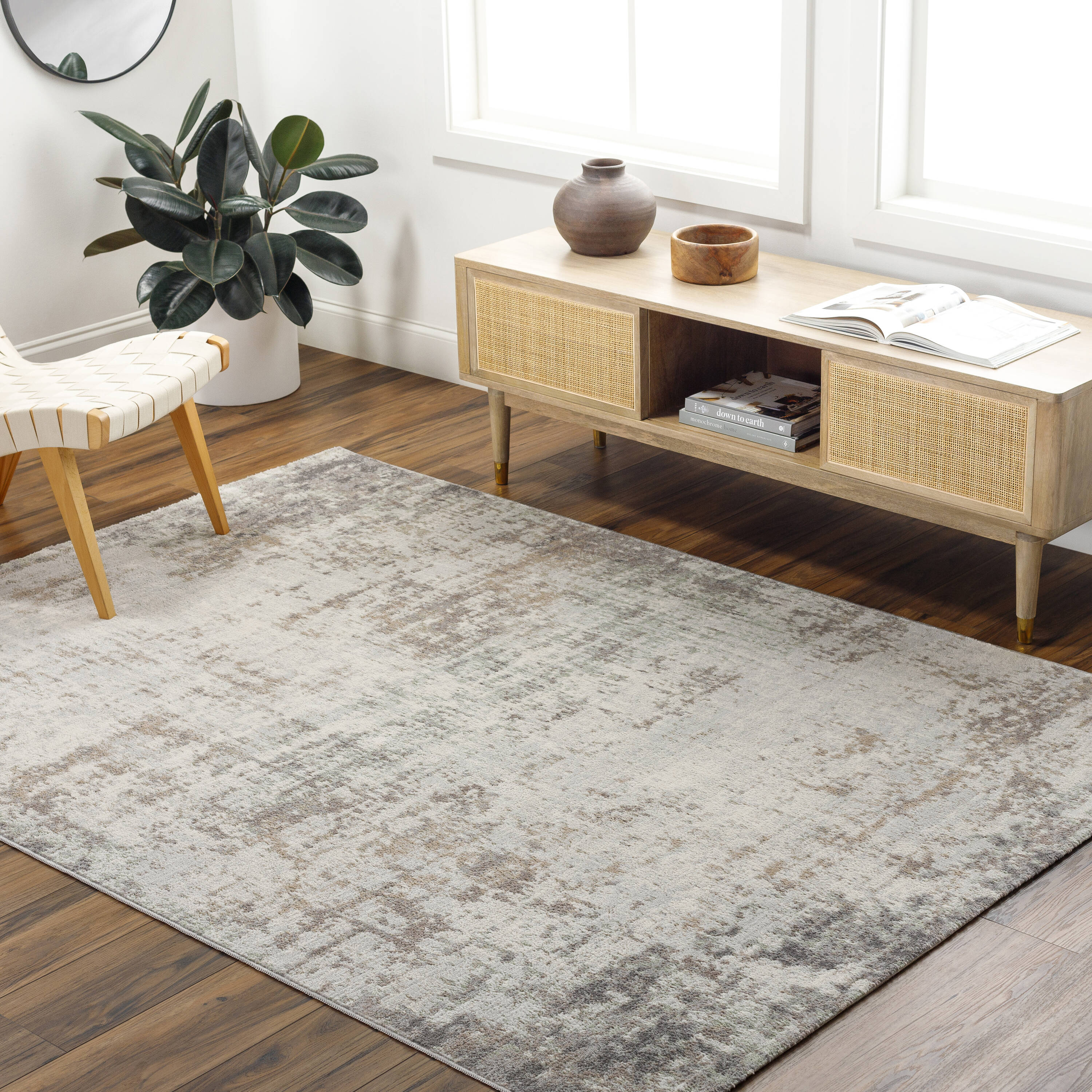 Livabliss ROM2404-5371 Roma Loomed Polypropylene Light Gray, Cream, Gray, Light Brown, Brown, Medium Green Rectangular Indoor Abstract Area rug