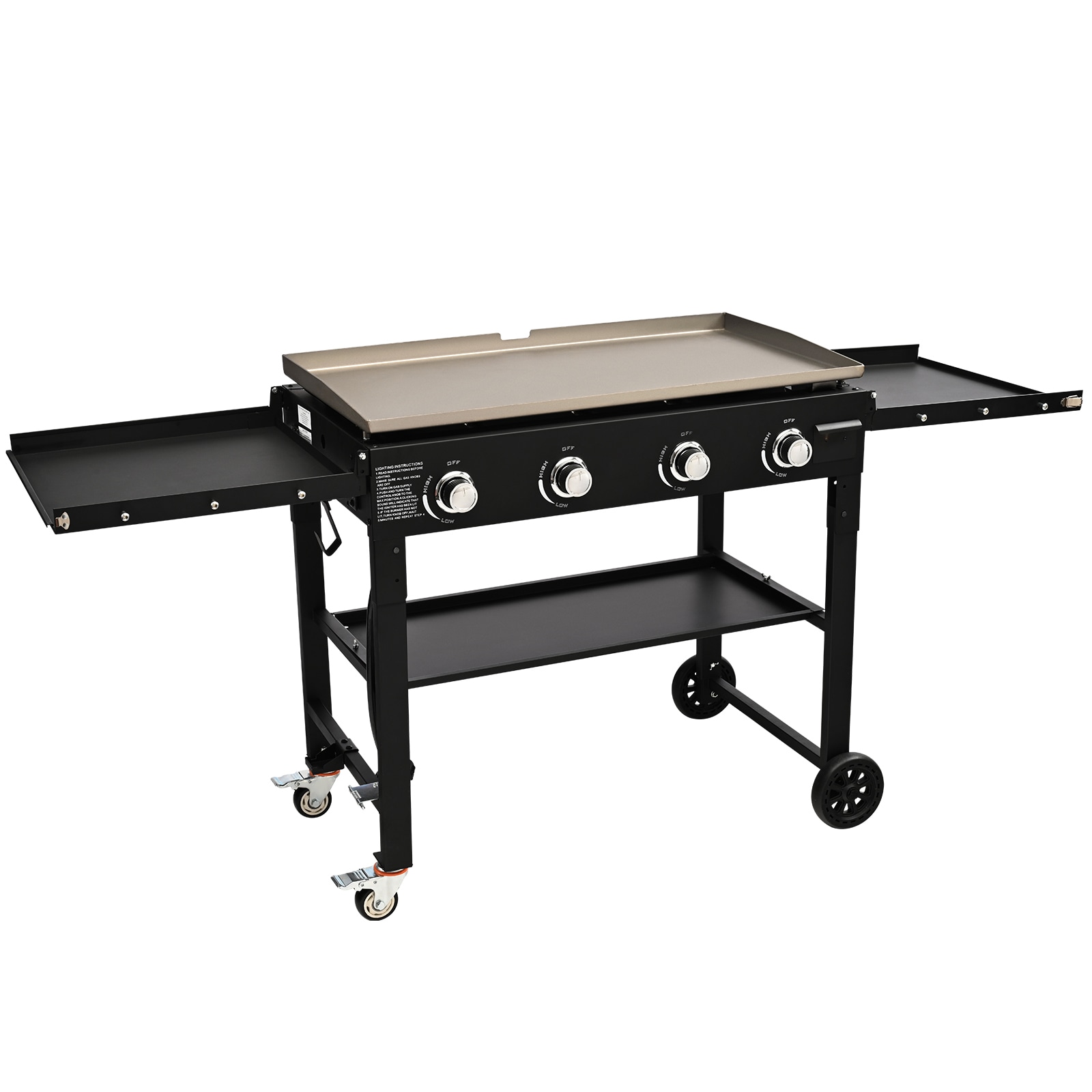 SVOPES SVOPESHWTCXRQ01798V0 Commercial Griddle on Cart Black 4 -Burner Liquid Propane and Natural Gas Grill