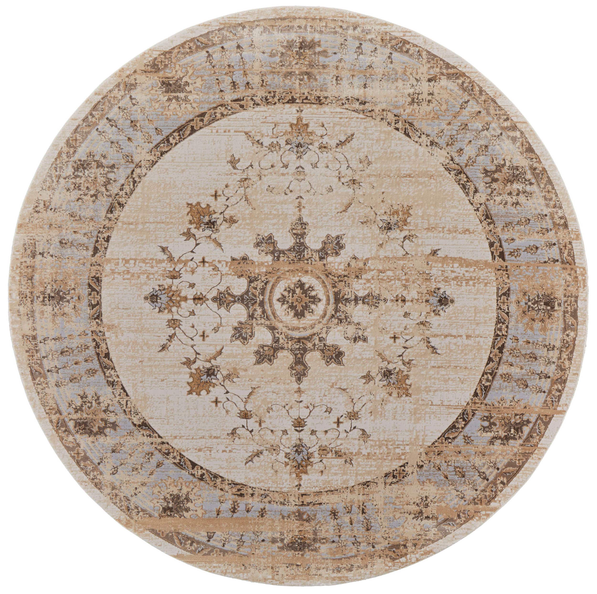 Room Envy CELR39KWBGEGRYN97 8 x 8 (ft) Loomed Rayon Tan/Brown/Gray Round Indoor Border Area rug