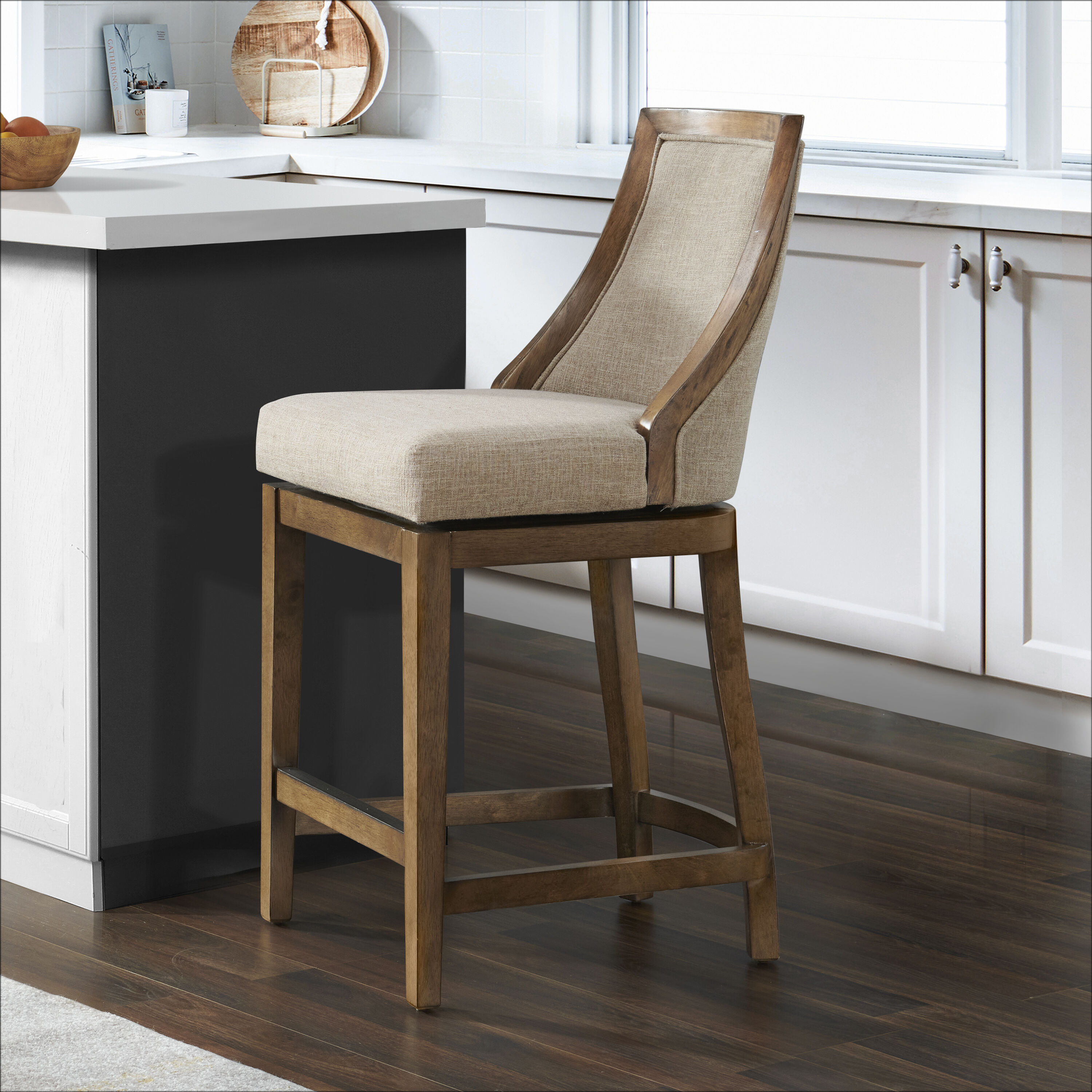 Alaterre Furniture ANEL03FDC Brown 46-in H Counter height (24-in to 27-in) Square Seat Upholstered Wood Back Bar Stool Back