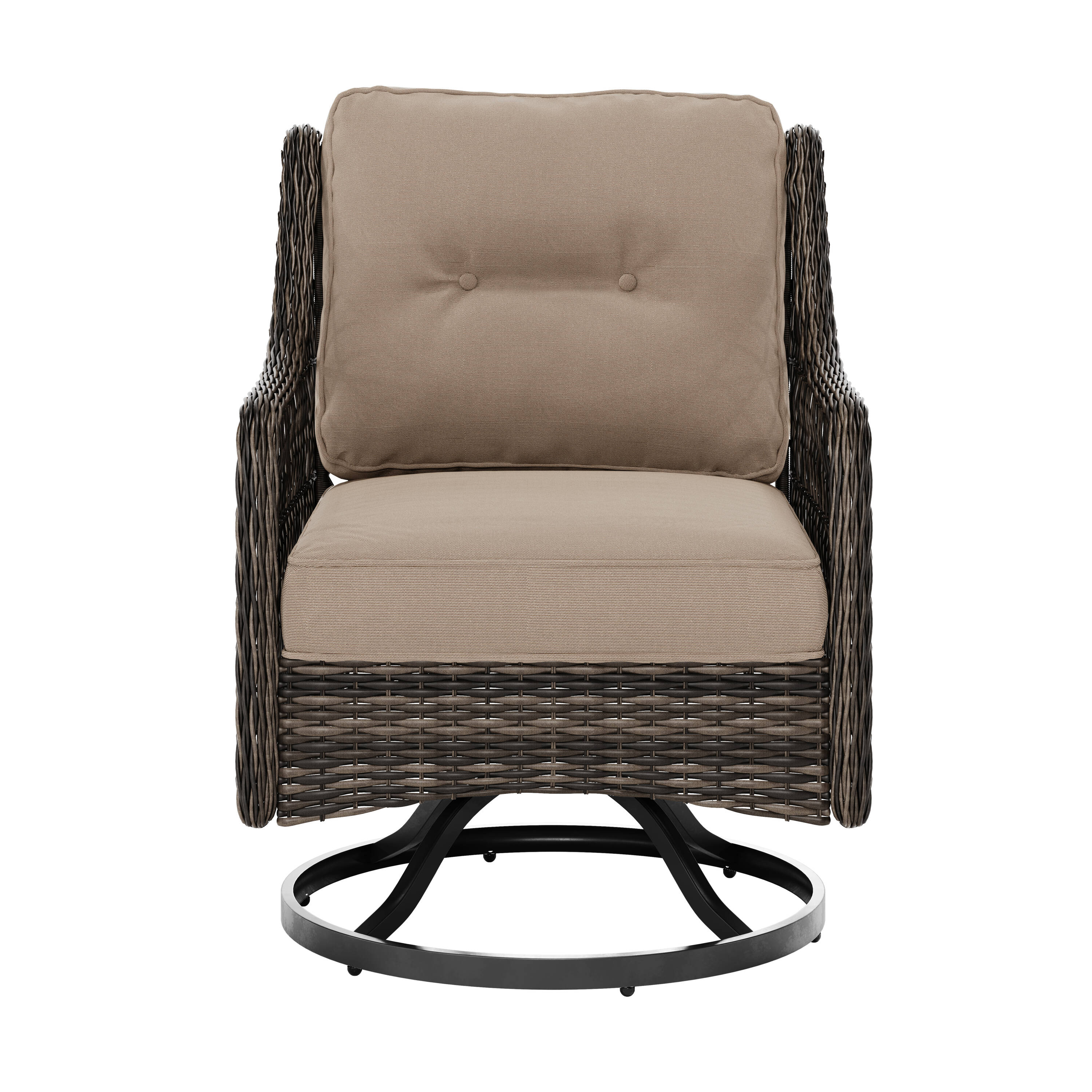 Octans SL2C00067 Ophelia Wicker Brown Steel Frame Swivel glider Conversation Chair with Brown Cushioned Seat