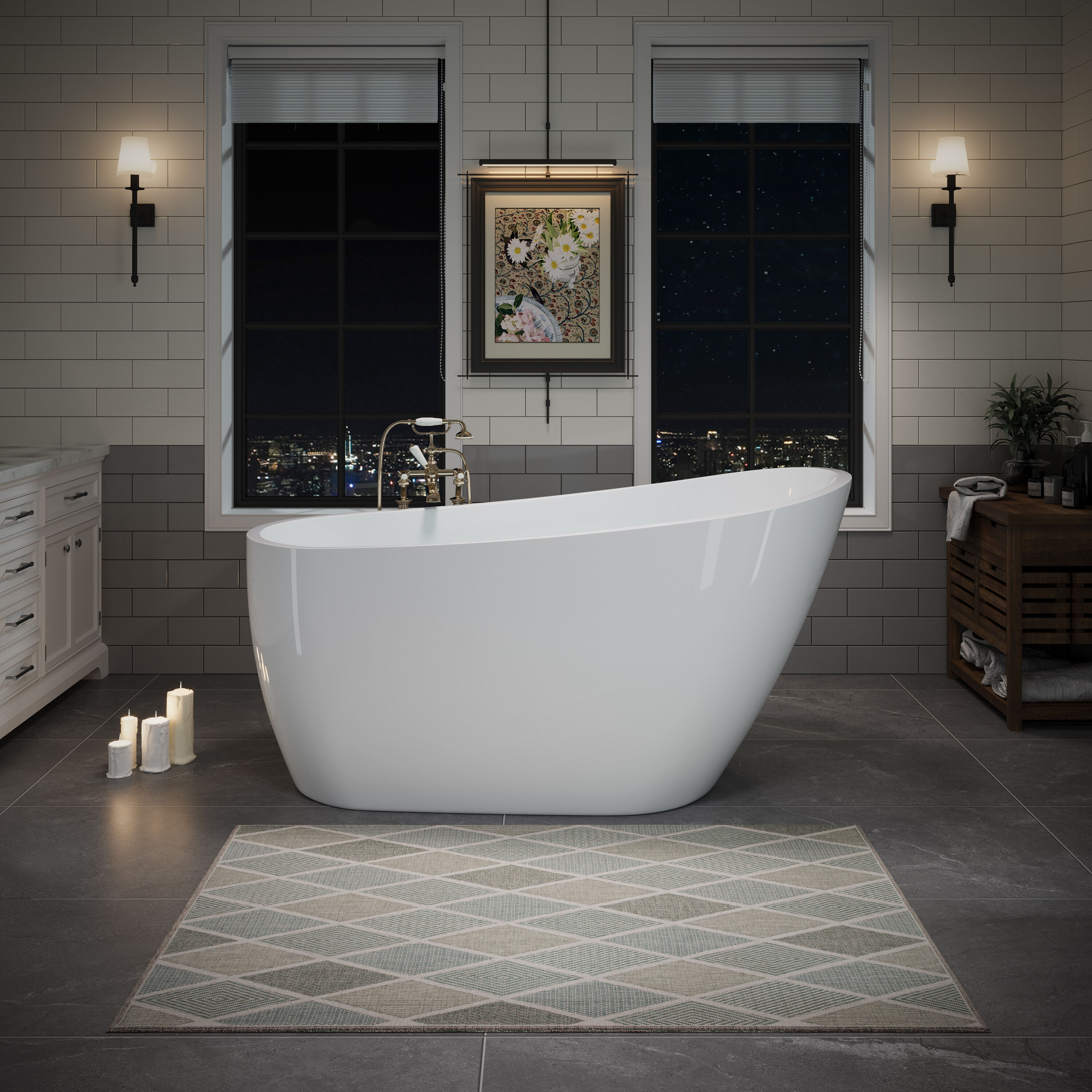 Vynxaria - Glossy White Acrylic Freestanding Soaking Bathtub