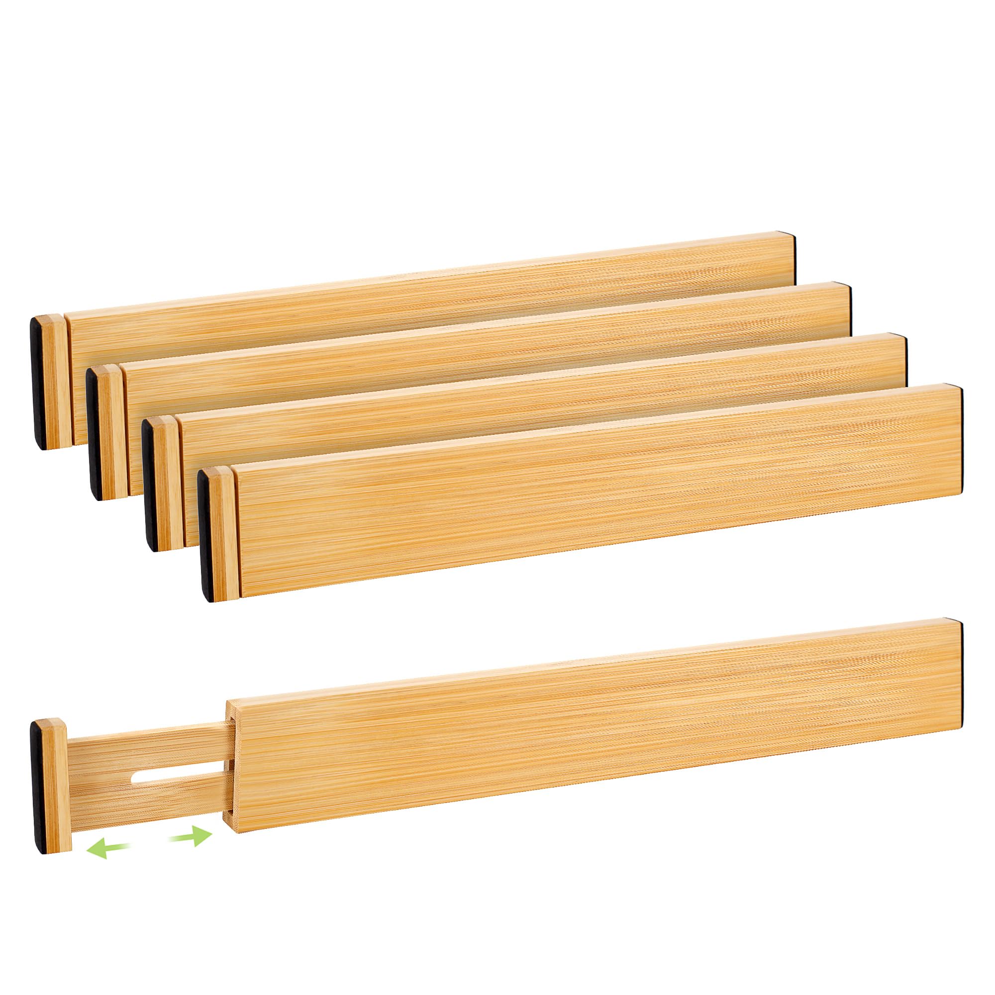 KIWDZFU  Adjustable Bamboo Drawer Divider Organizer for Kitchen Bathroom Office Desk Storage Natural Finish Spring Loaded Non Slip 4 pack