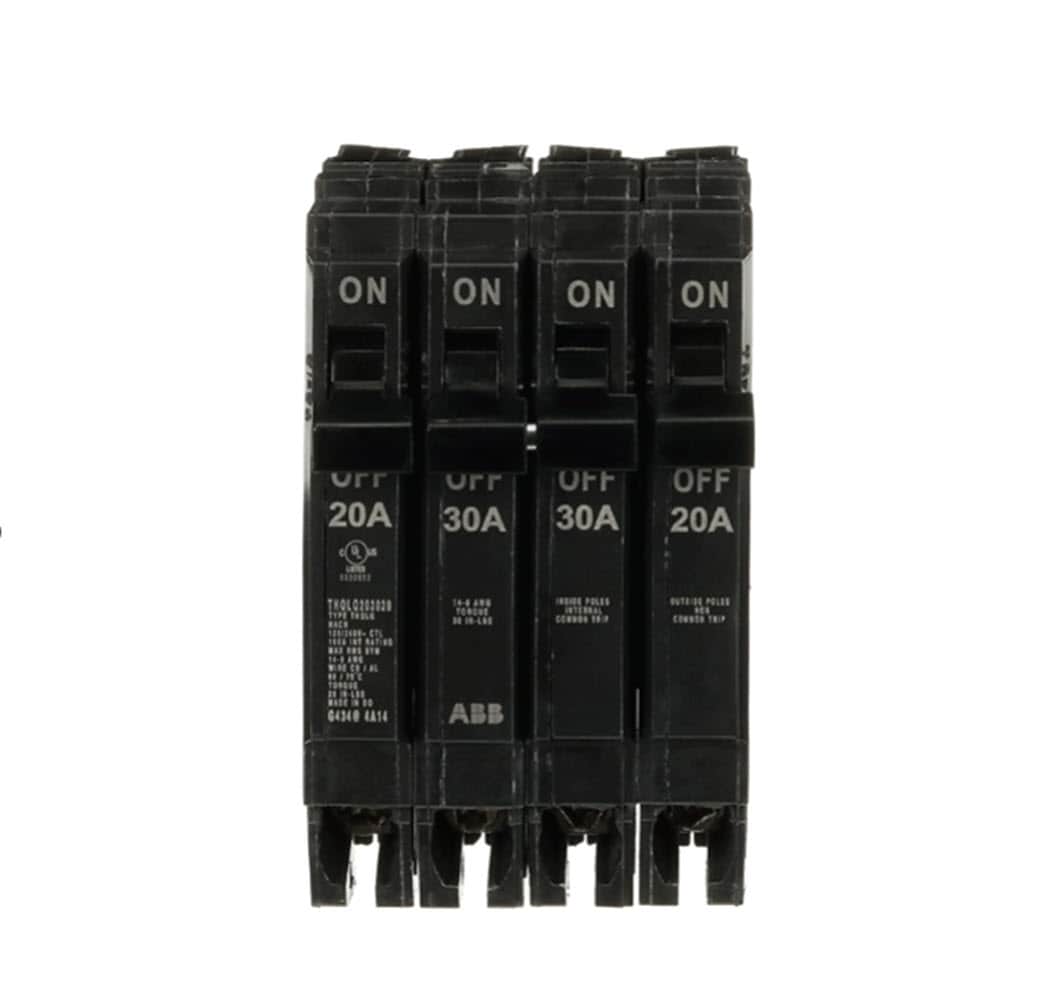 GE Q-Line THQL 20-amp/30-amp/20-amp 4 -Pole Standard trip Circuit Breaker #THQLQ203020A