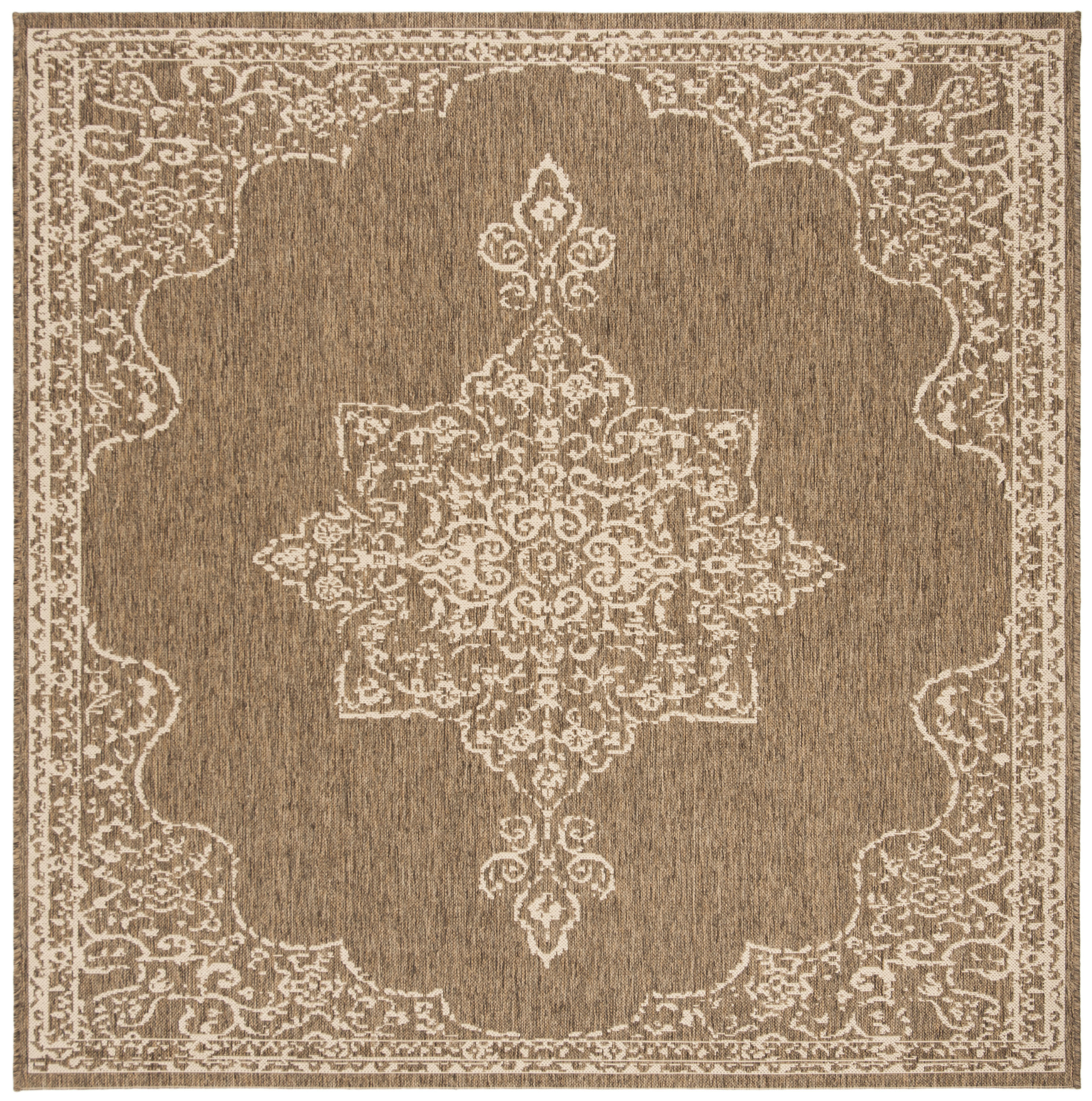 Cream and Beige Square Synthetic Indoor/Outdoor Area Rug
