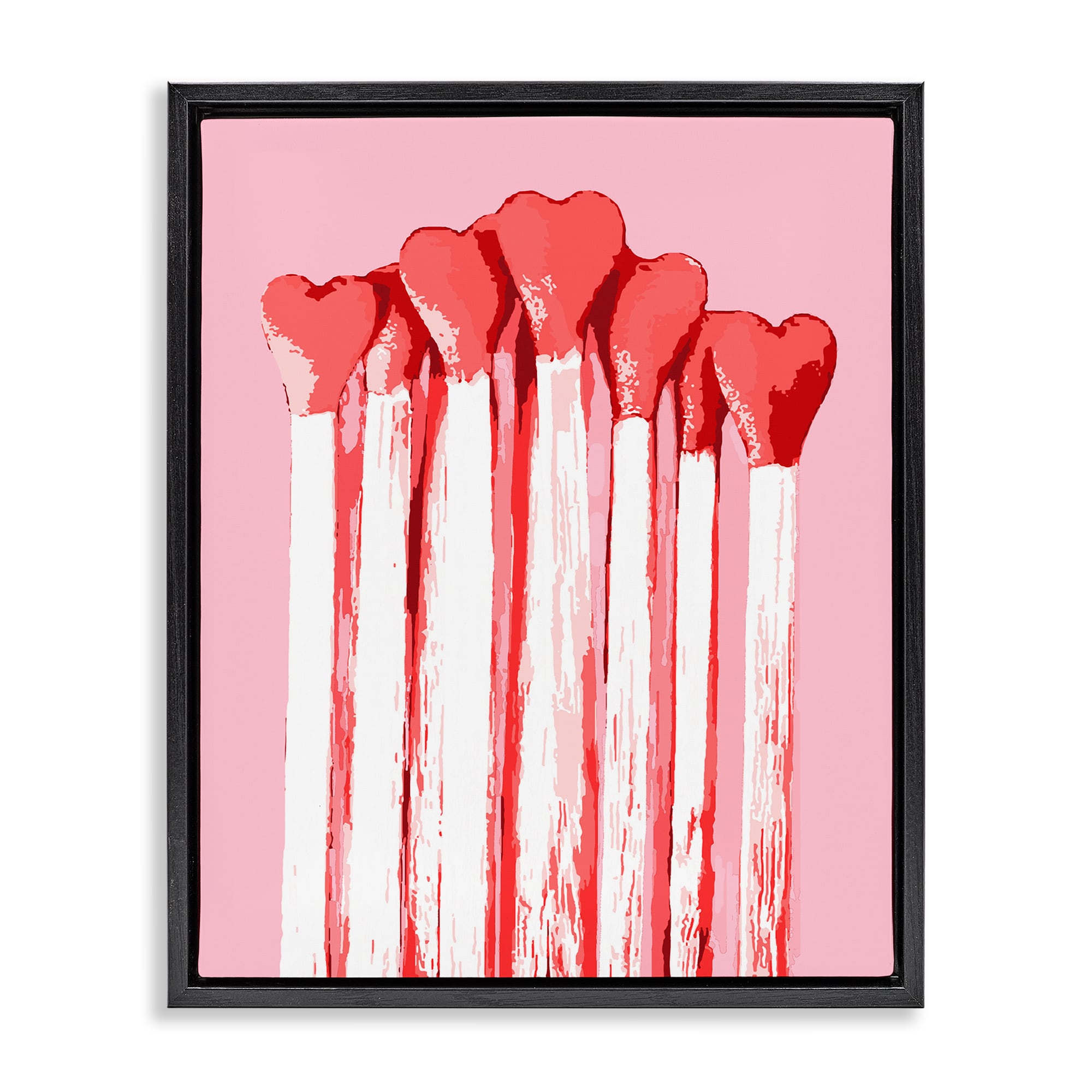 Stupell Industries BT-089-FFB-16X20 Pastel Pink Heart Matches Black Framed Floater Canvas Wall Art By Lil Rue 17 x 21