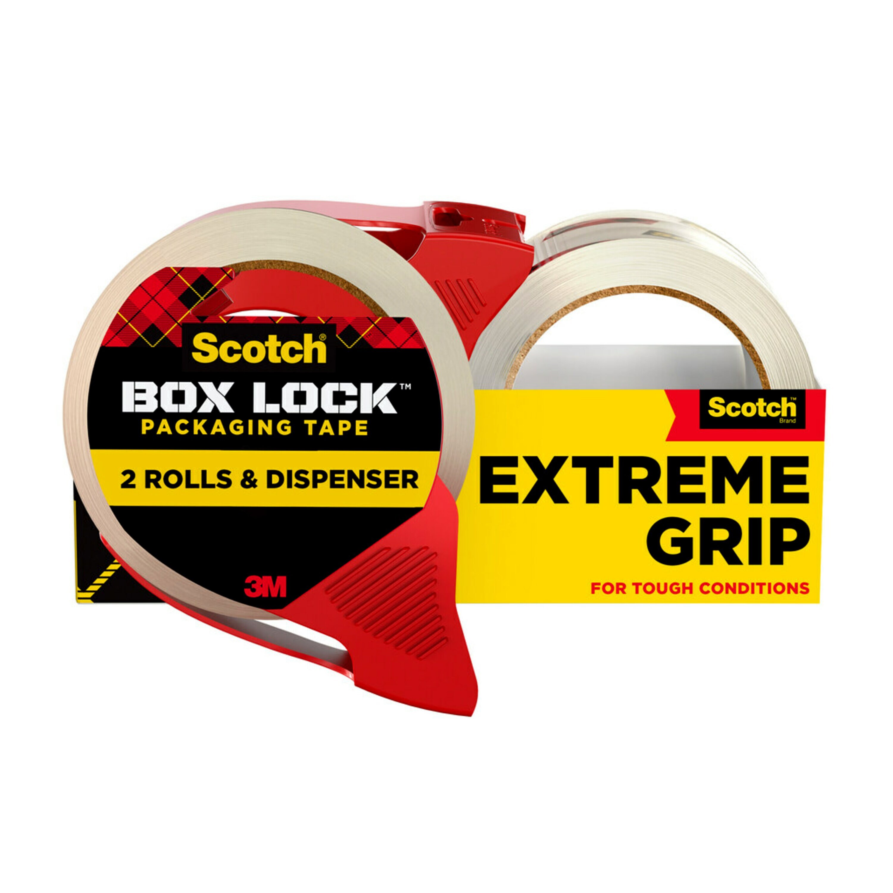 Scotch 3950-2-1RD 2 -Pack 1.88-Inches x 54.6-Yards Box Lock Packaging tape Dispenser Included